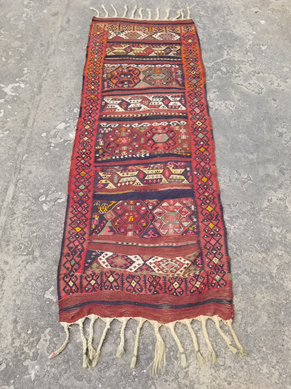 Antique Traditional Handmade Kazak Style Wool Multicolor Kiim 198x76cm