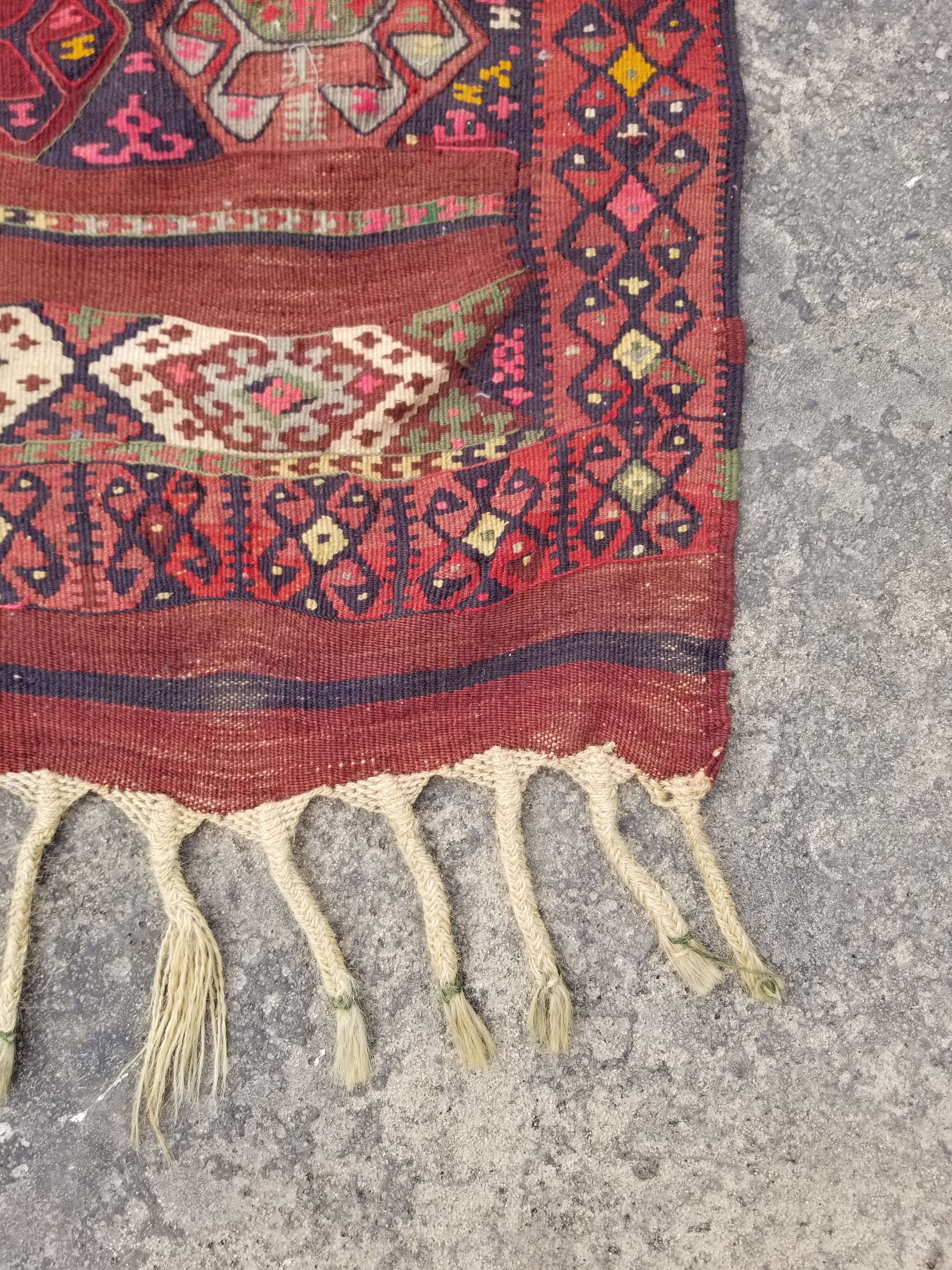 Antique Traditional Handmade Kazak Style Wool Multicolor Kiim 198x76cm