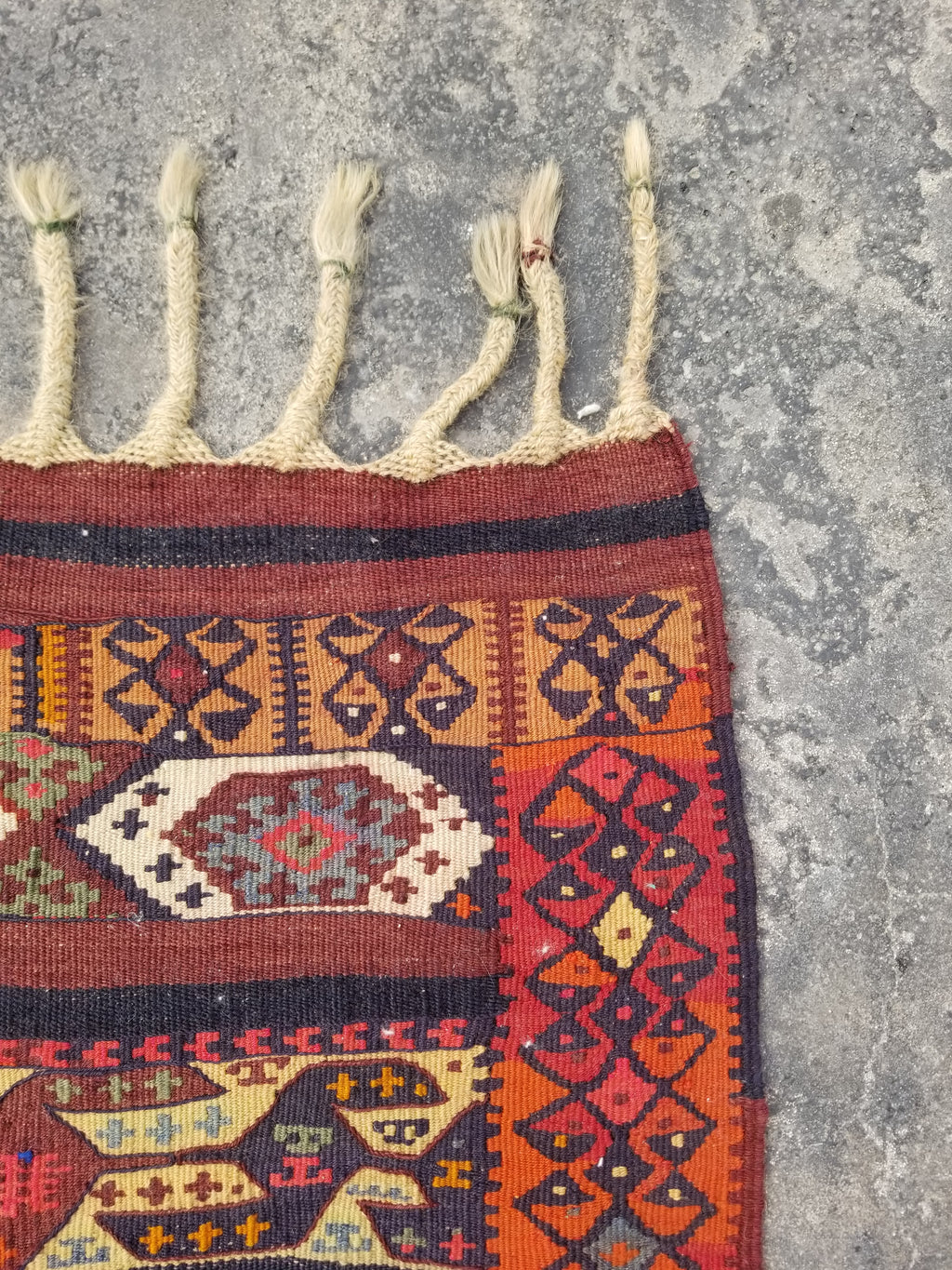 Antique Traditional Handmade Kazak Style Wool Multicolor Kiim 198x76cm