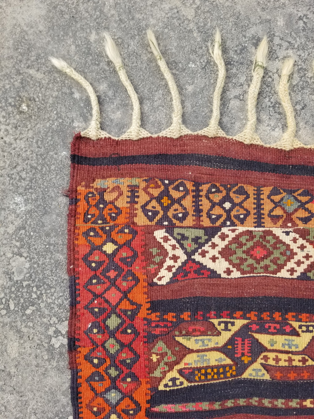 Antique Traditional Handmade Kazak Style Wool Multicolor Kiim 198x76cm