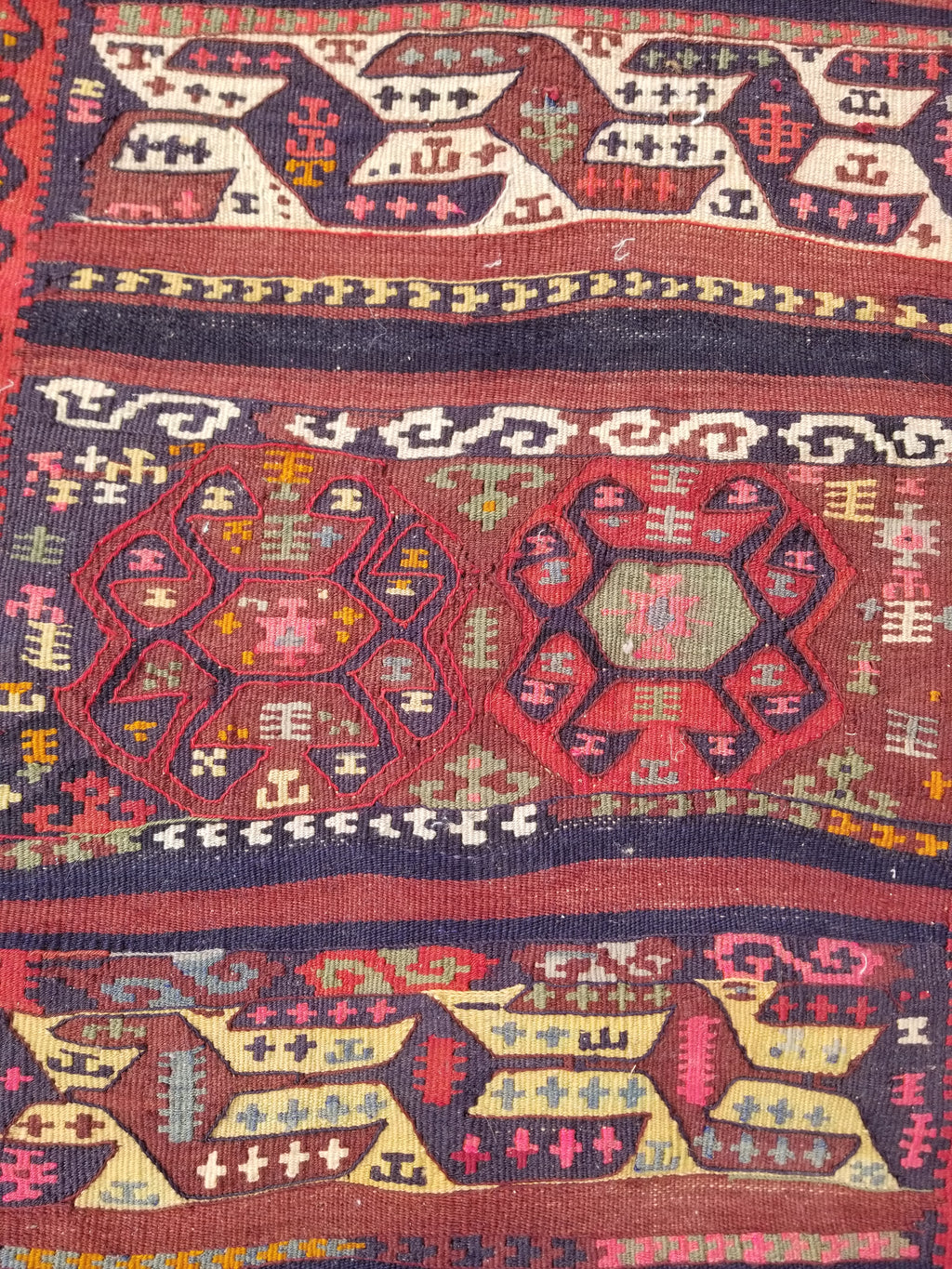 Antique Traditional Handmade Kazak Style Wool Multicolor Kiim 198x76cm