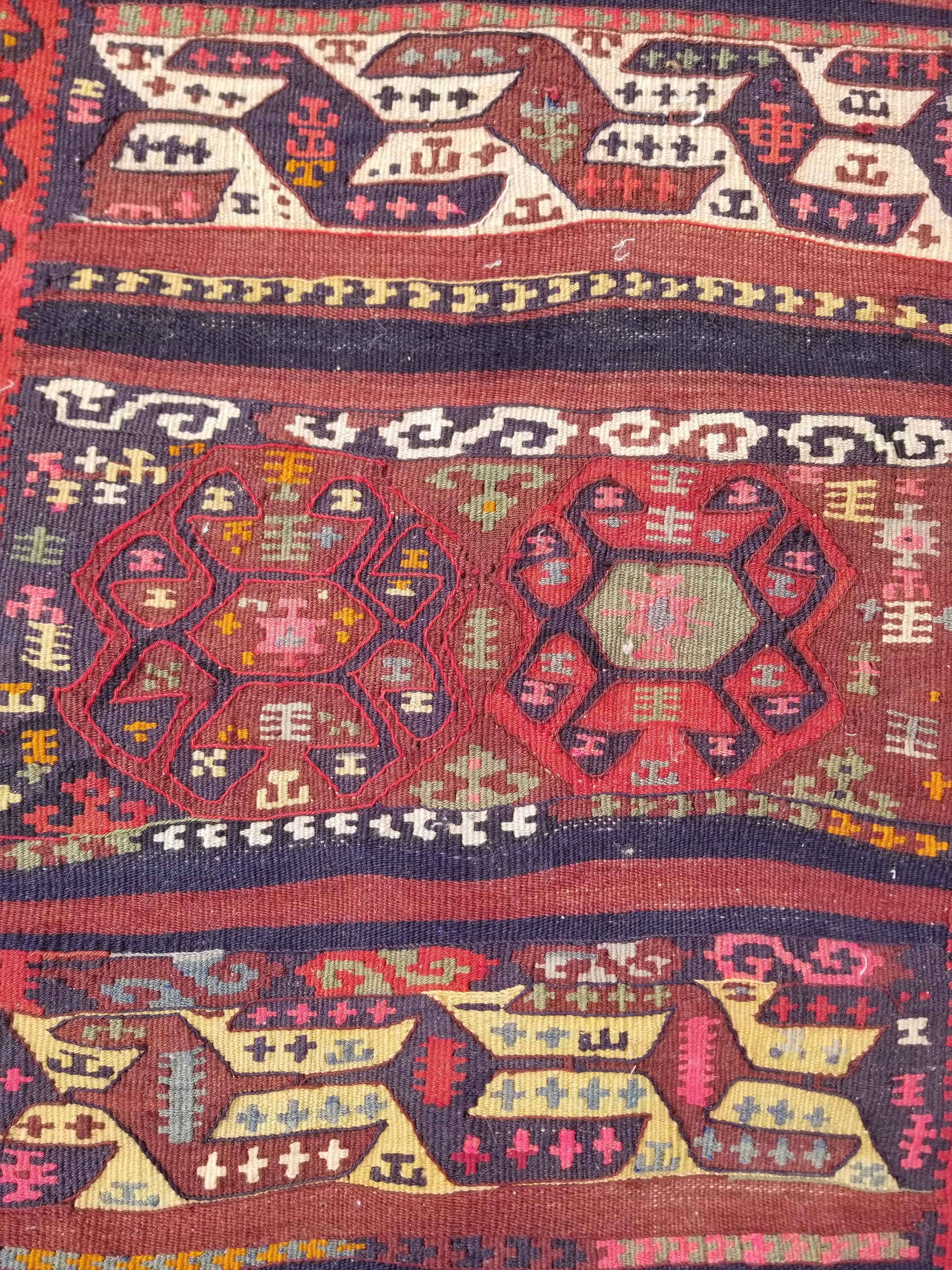 Antique Traditional Handmade Kazak Style Wool Multicolor Kiim 198x76cm