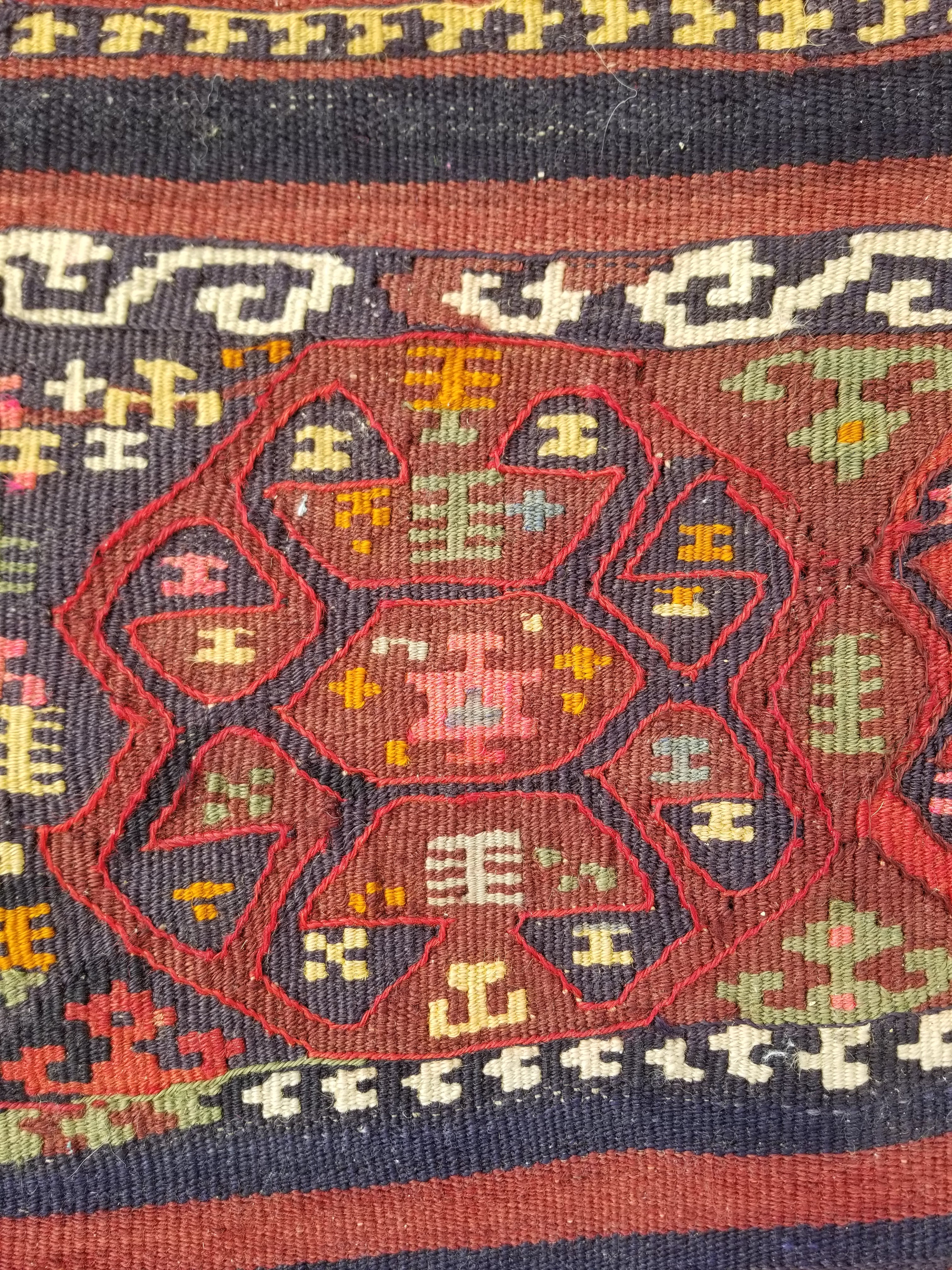 Antique Traditional Handmade Kazak Style Wool Multicolor Kiim 198x76cm