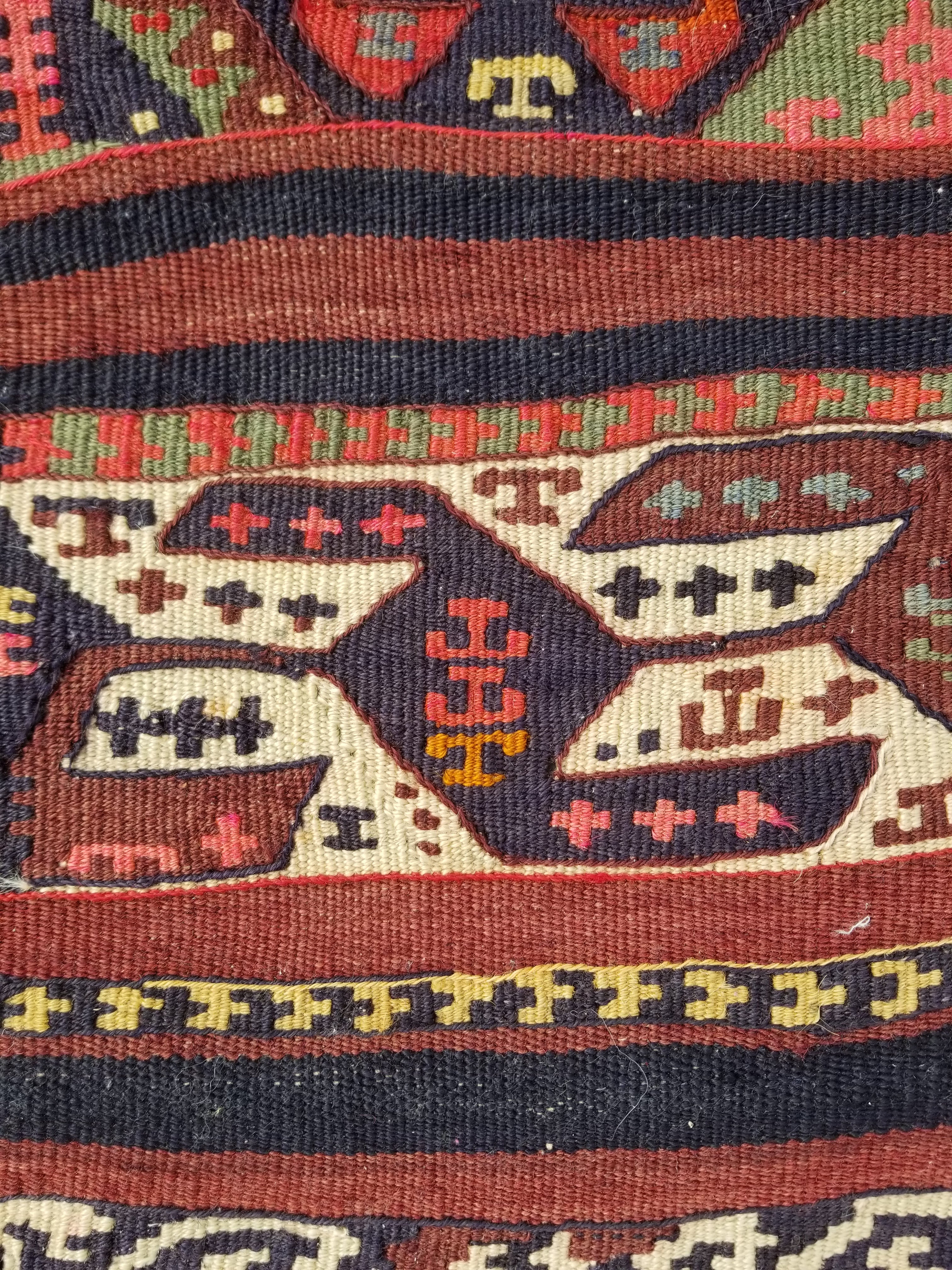Antique Traditional Handmade Kazak Style Wool Multicolor Kiim 198x76cm