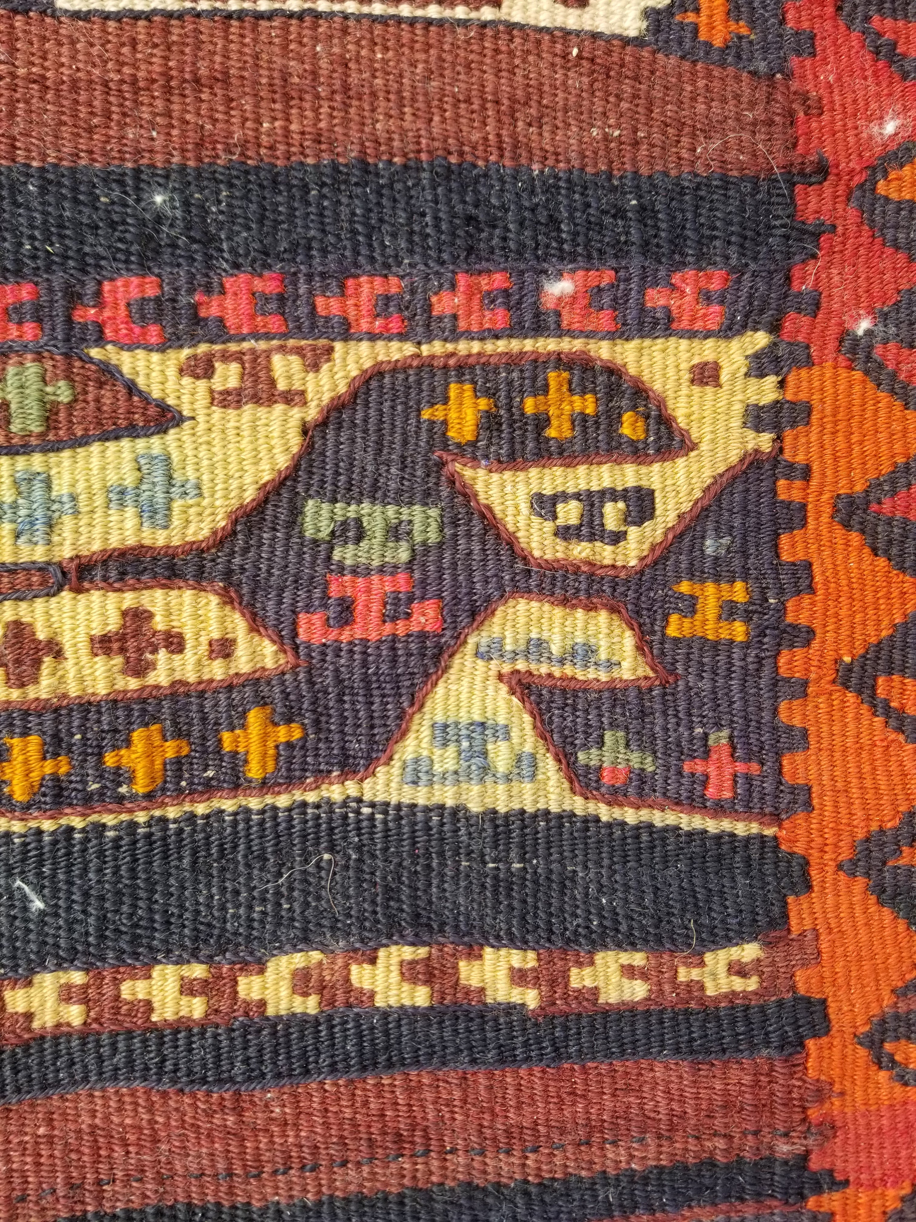 Antique Traditional Handmade Kazak Style Wool Multicolor Kiim 198x76cm