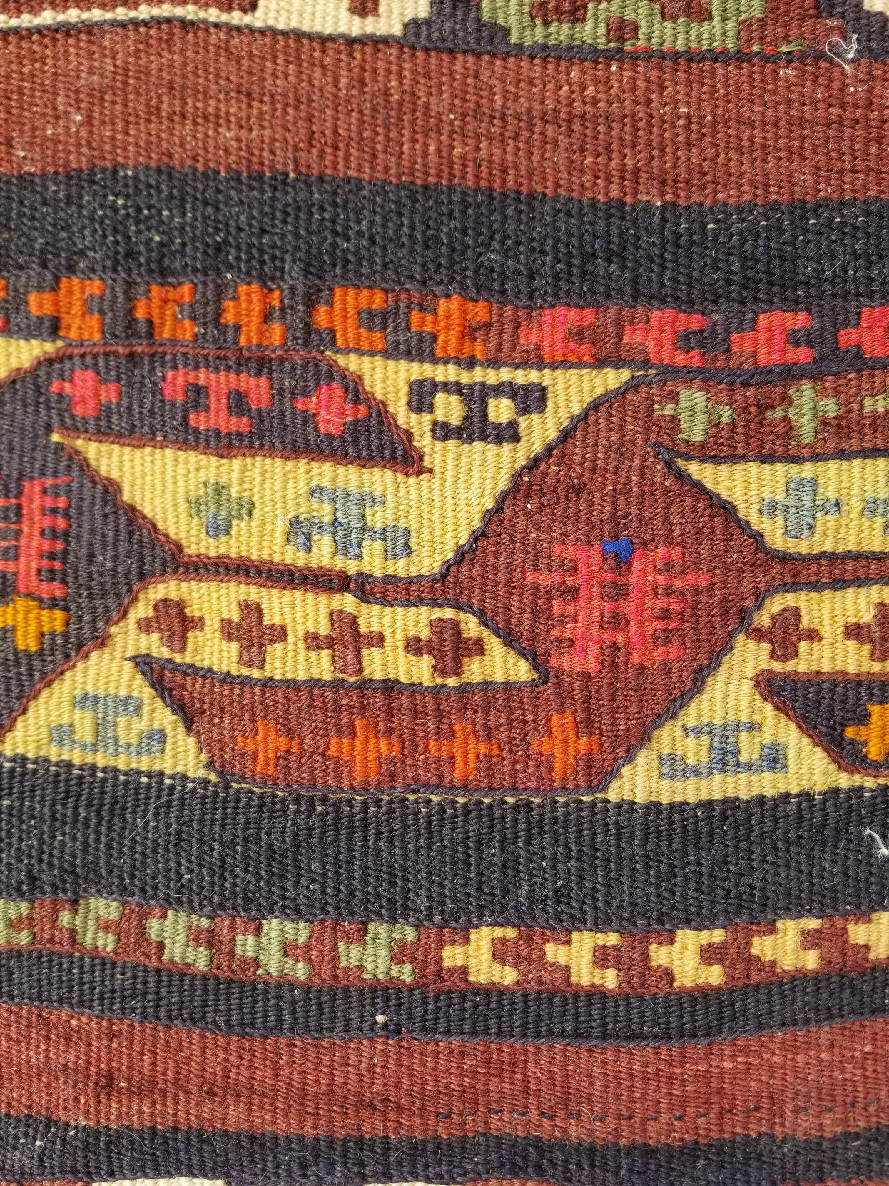 Antique Traditional Handmade Kazak Style Wool Multicolor Kiim 198x76cm