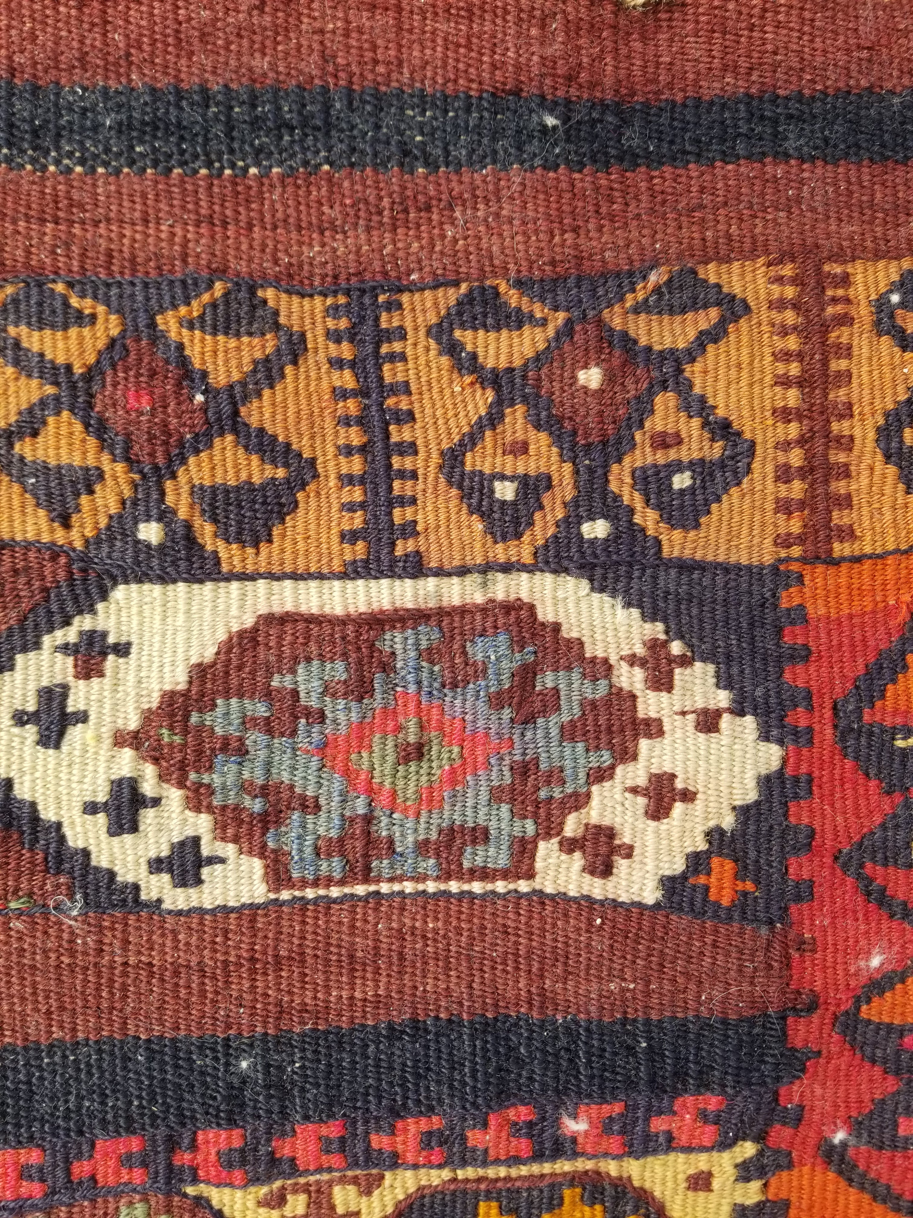 Antique Traditional Handmade Kazak Style Wool Multicolor Kiim 198x76cm