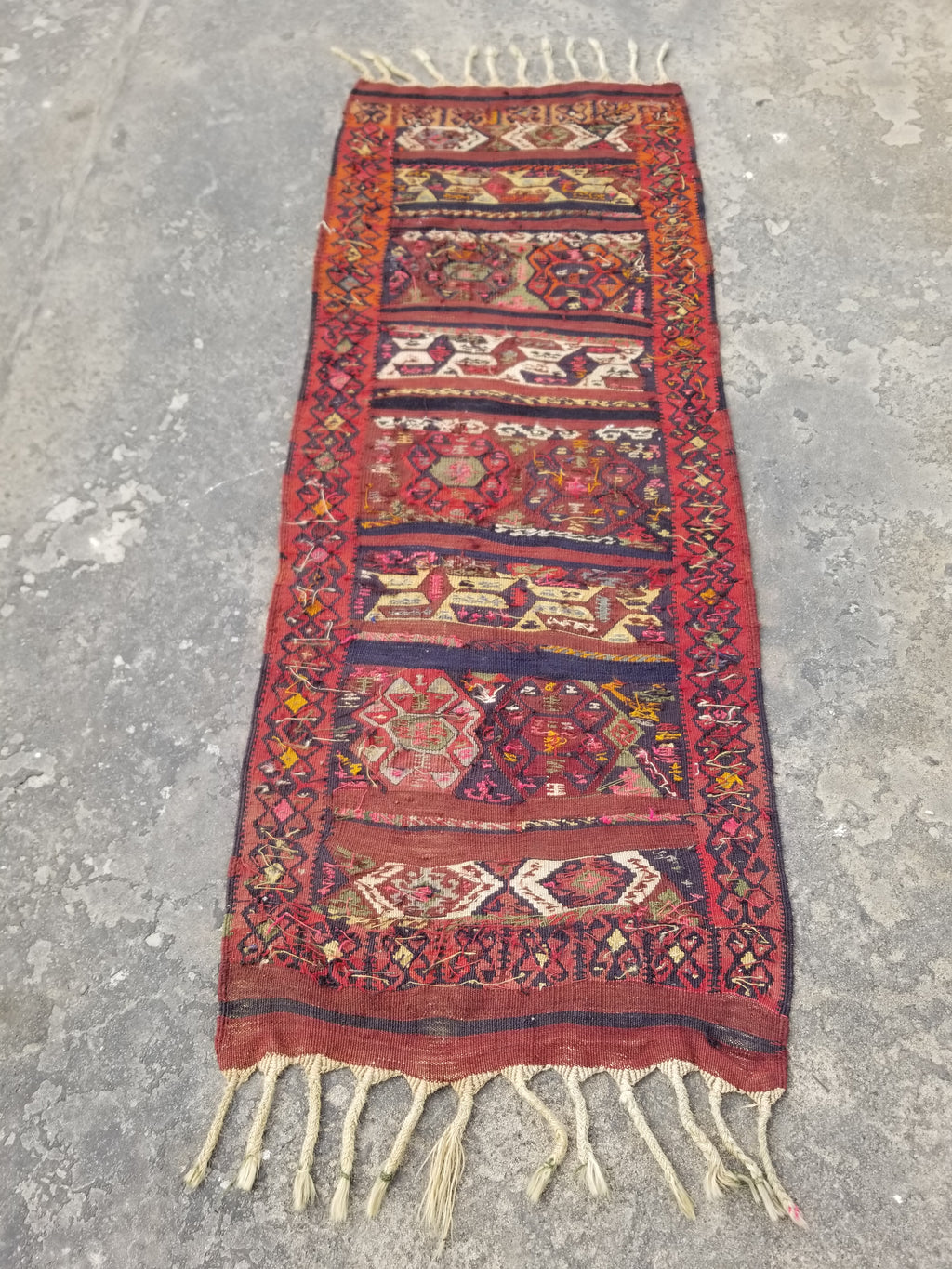 Antique Traditional Handmade Kazak Style Wool Multicolor Kiim 198x76cm