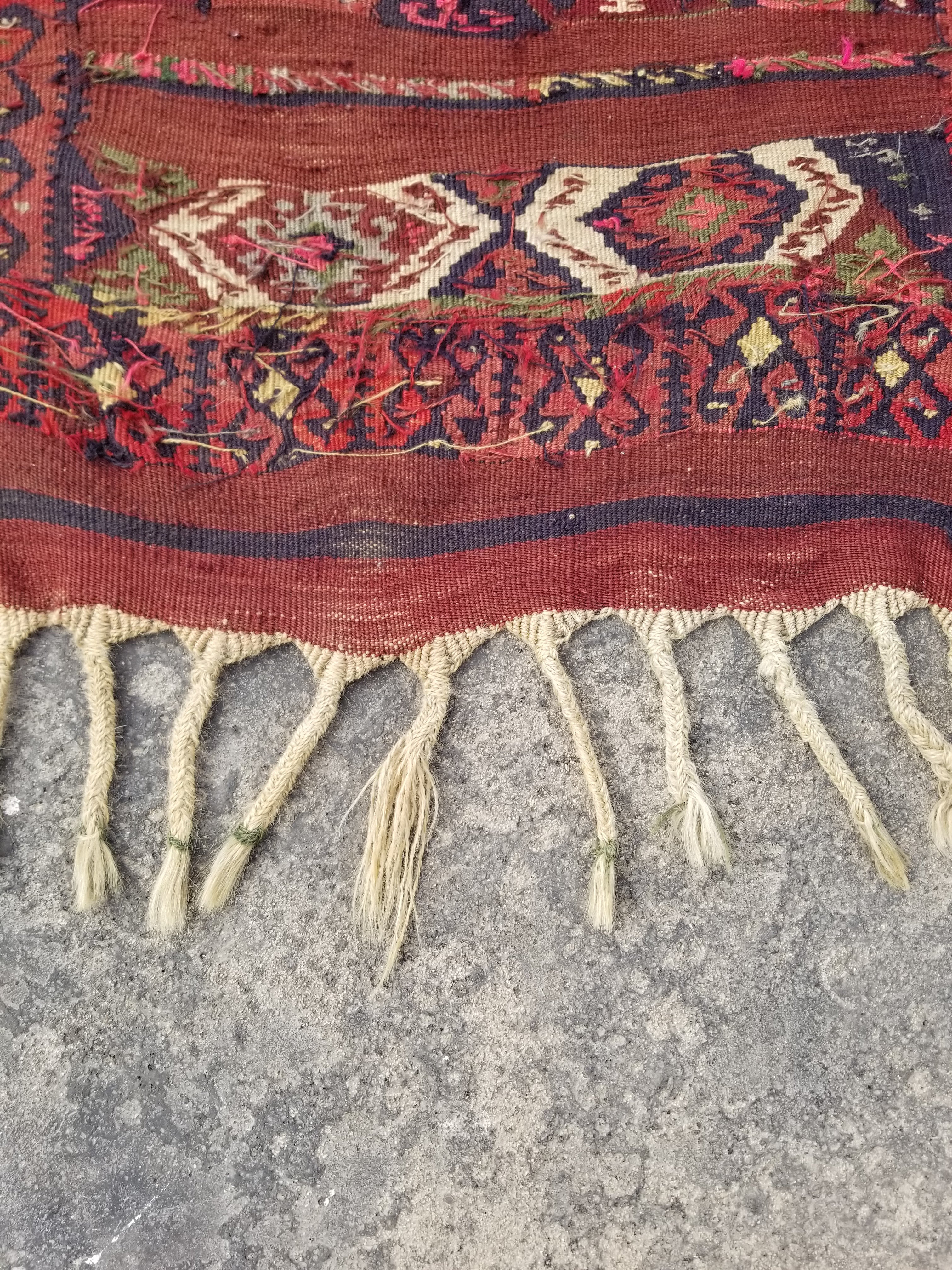 Antique Traditional Handmade Kazak Style Wool Multicolor Kiim 198x76cm