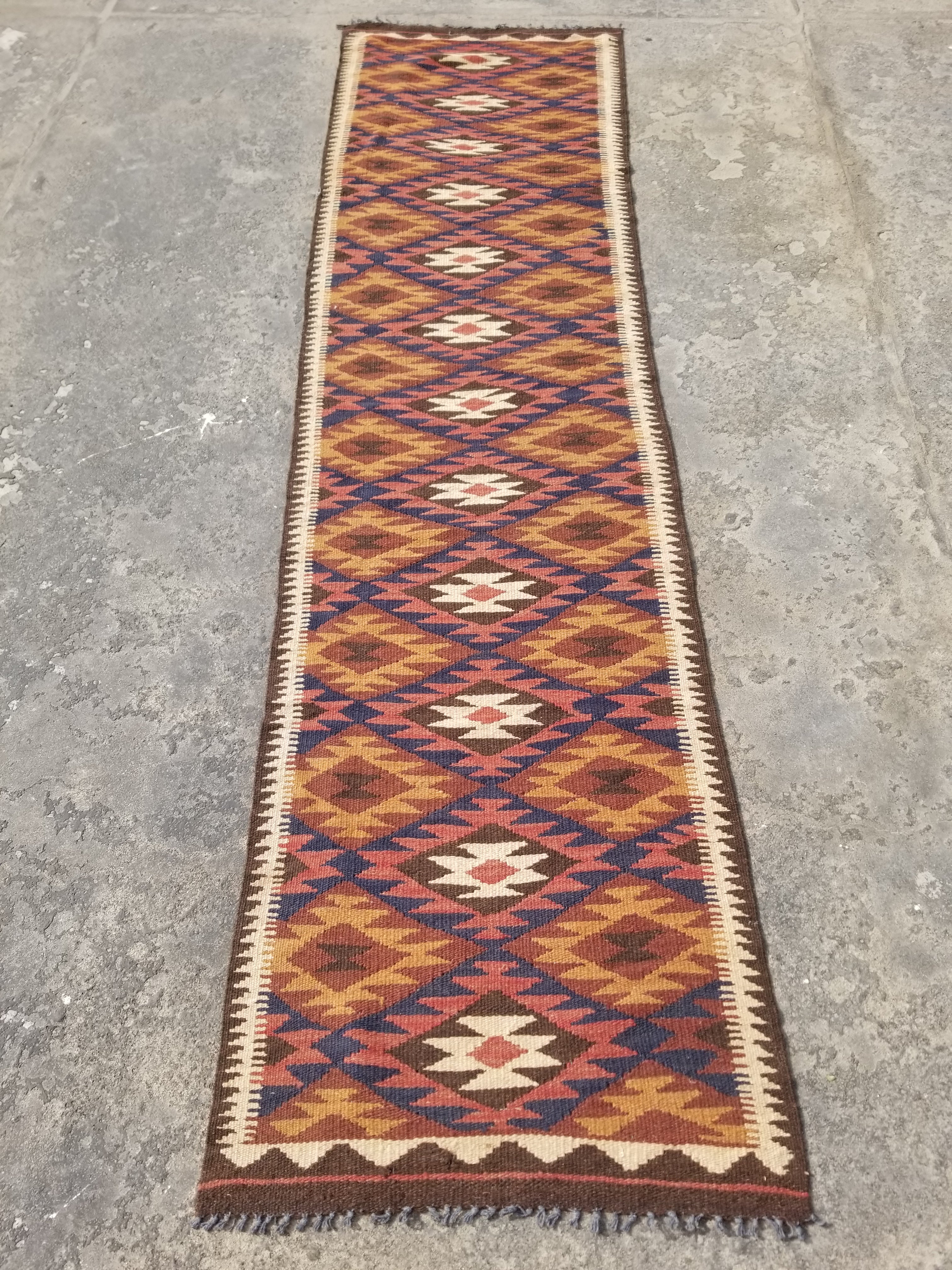 Vintage Traditional Handmade Geometric Pattern Wool Multicolor Runner 289x73cm