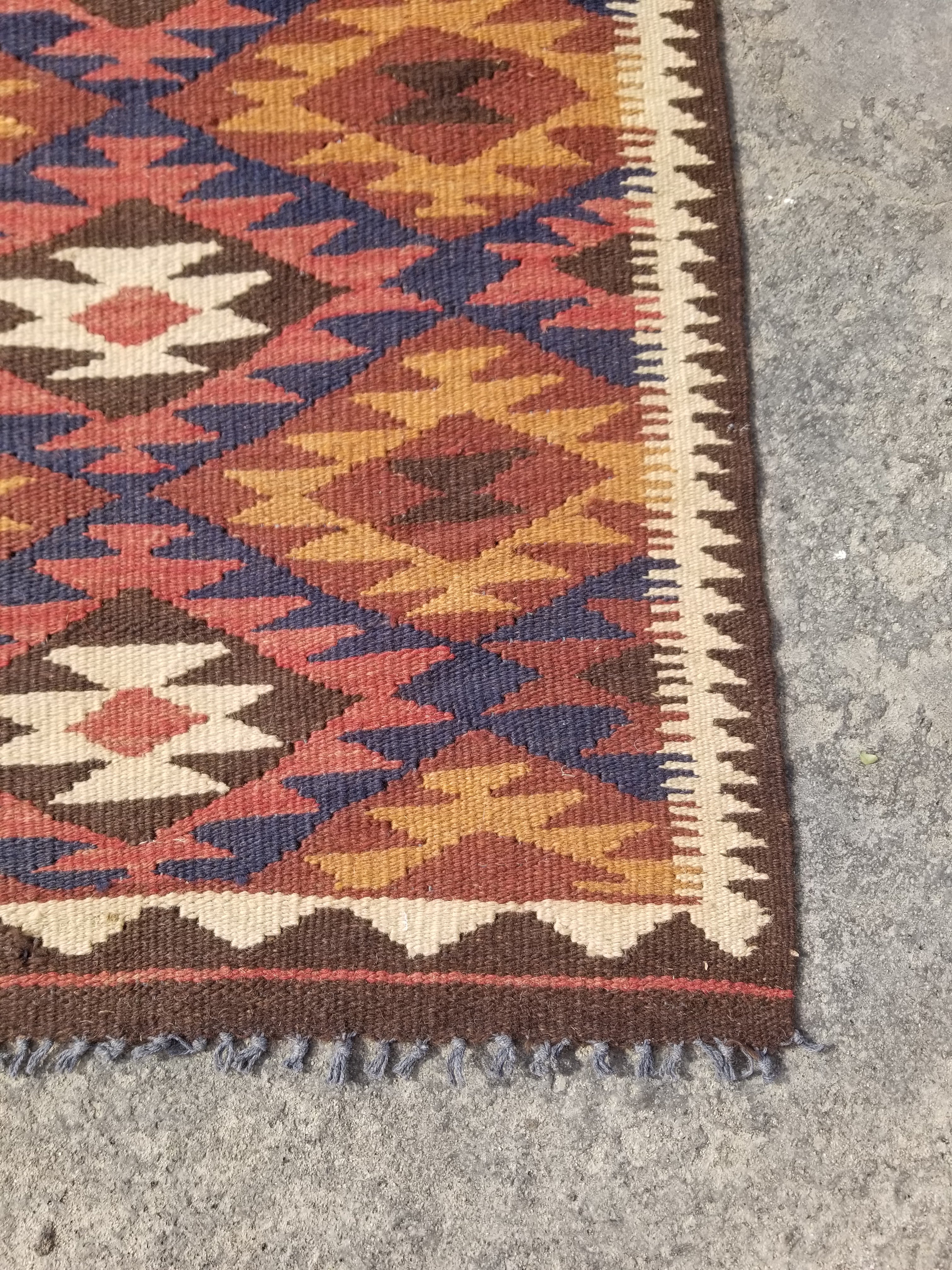 Vintage Traditional Handmade Geometric Pattern Wool Multicolor Runner 289x73cm