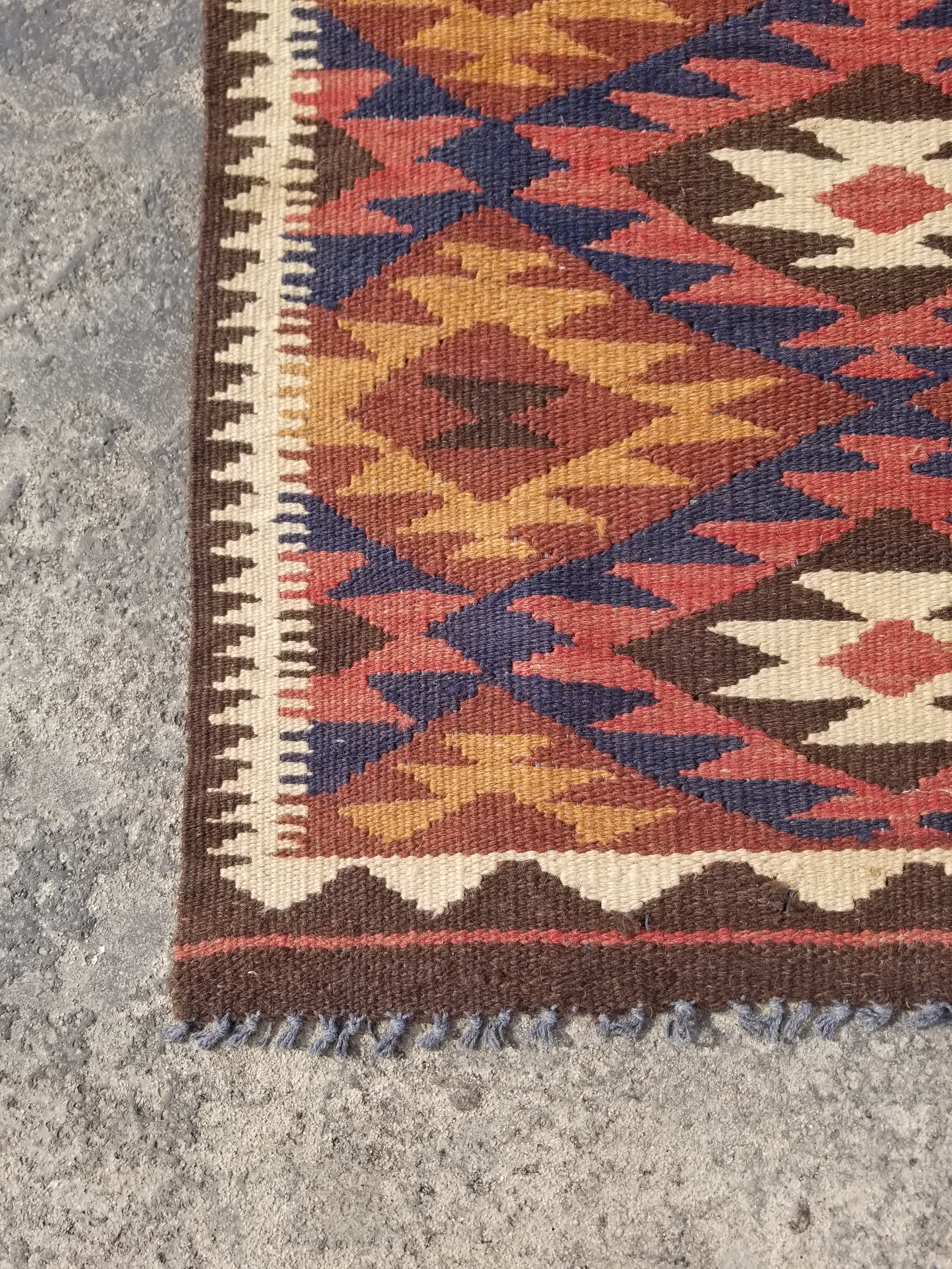 Vintage Traditional Handmade Geometric Pattern Wool Multicolor Runner 289x73cm