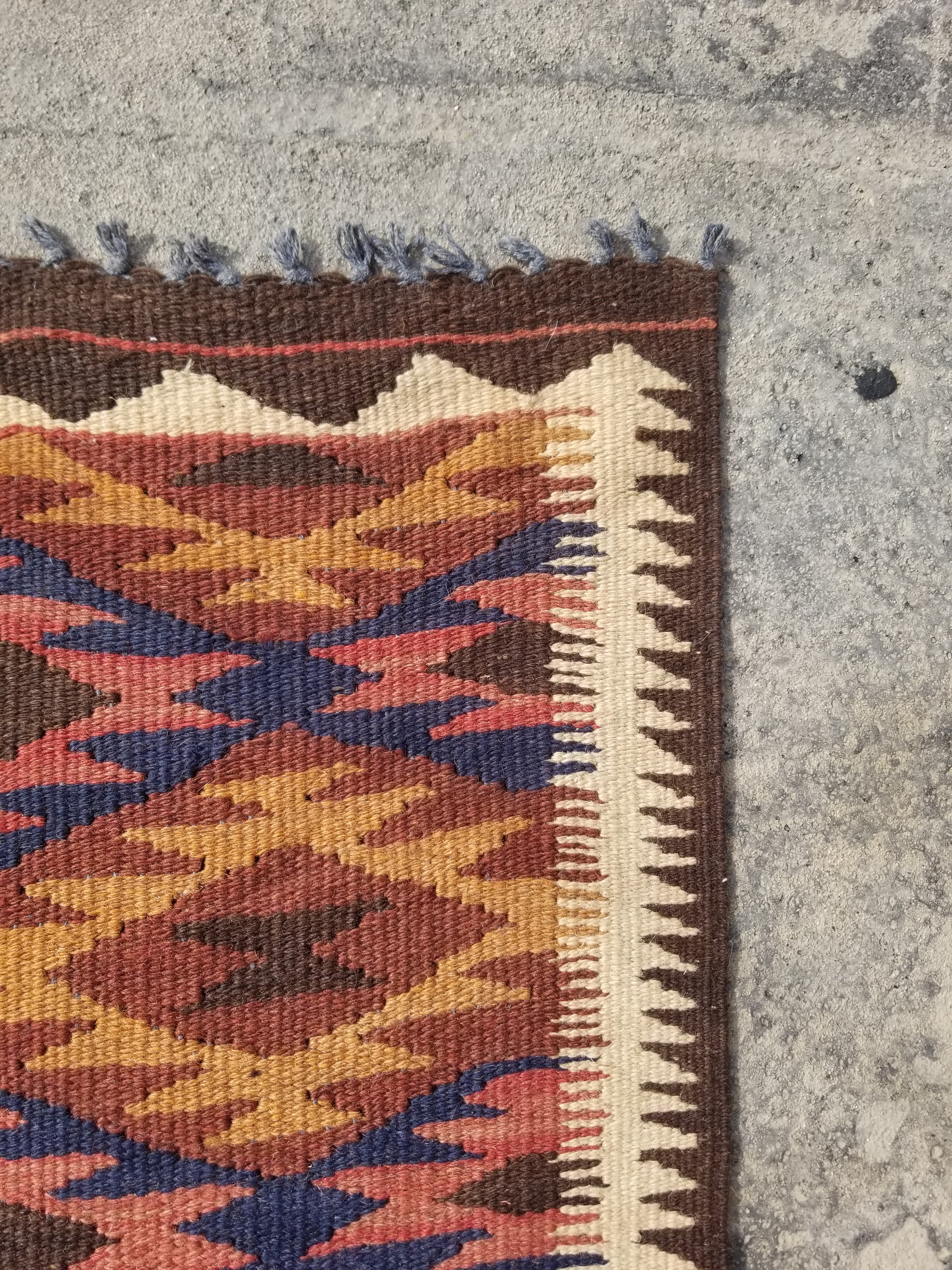 Vintage Traditional Handmade Geometric Pattern Wool Multicolor Runner 289x73cm