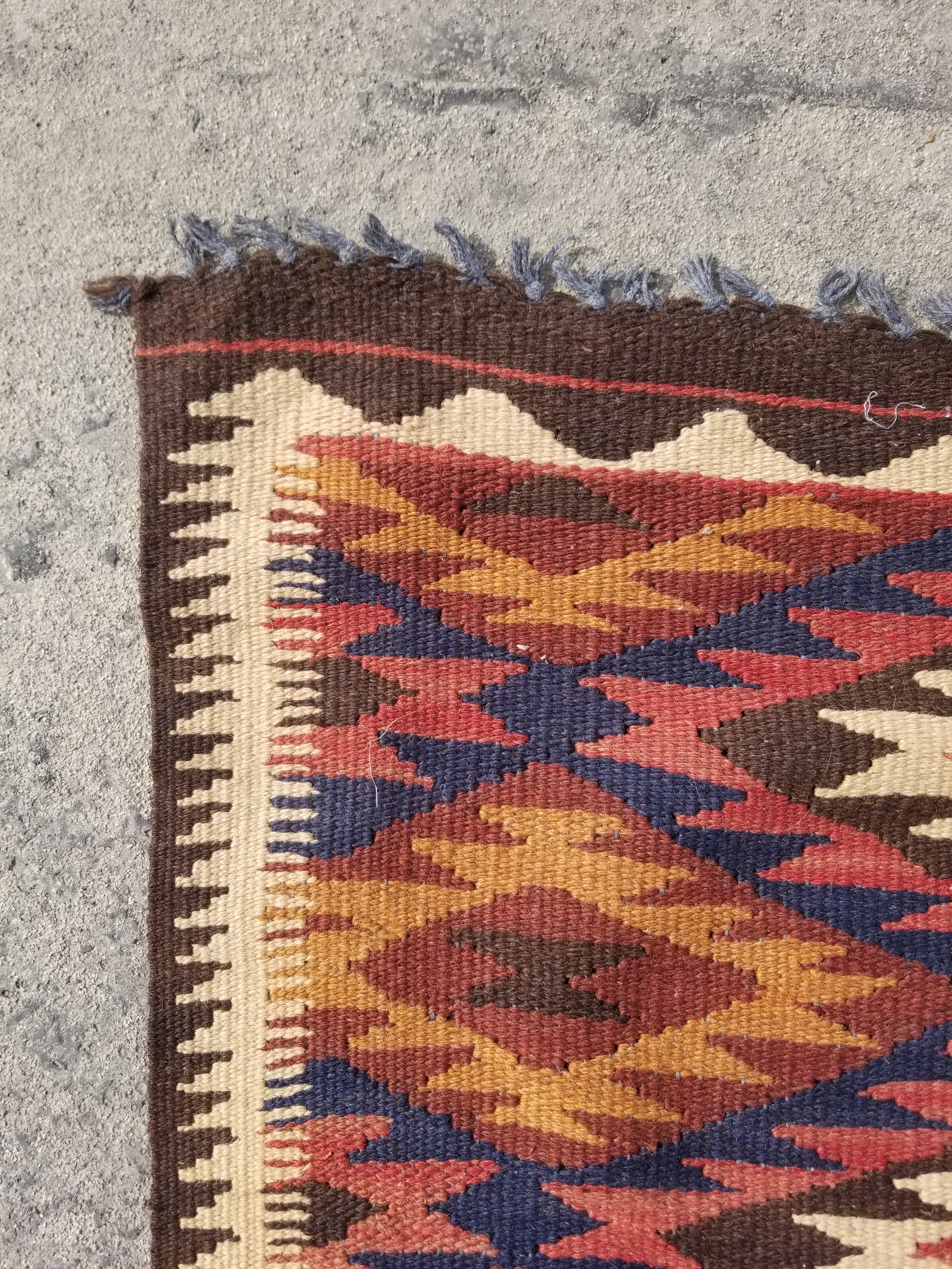 Vintage Traditional Handmade Geometric Pattern Wool Multicolor Runner 289x73cm
