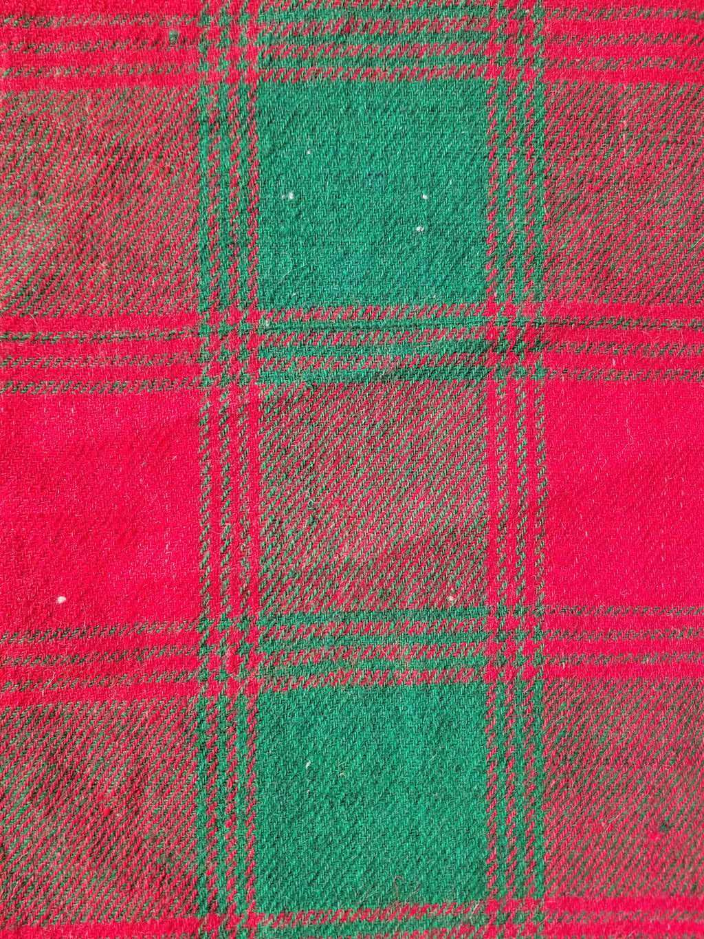 Vintage Handmade Check Pattern Green & Red Wool Blanket / Coverlet 220x124cm