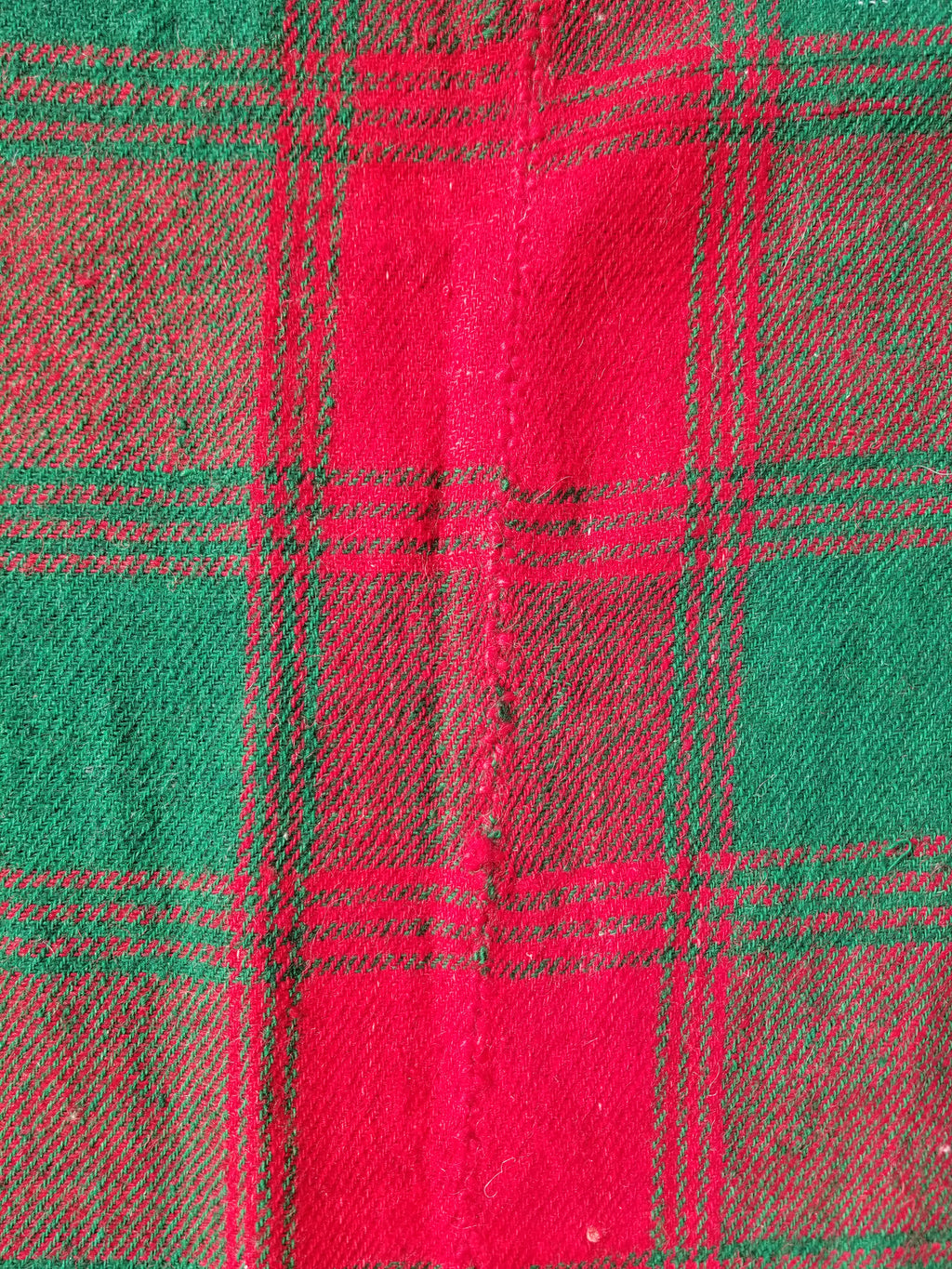 Vintage Handmade Check Pattern Green & Red Wool Blanket / Coverlet 220x124cm