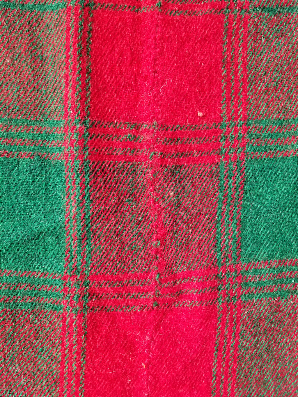 Vintage Handmade Check Pattern Green & Red Wool Blanket / Coverlet 220x124cm