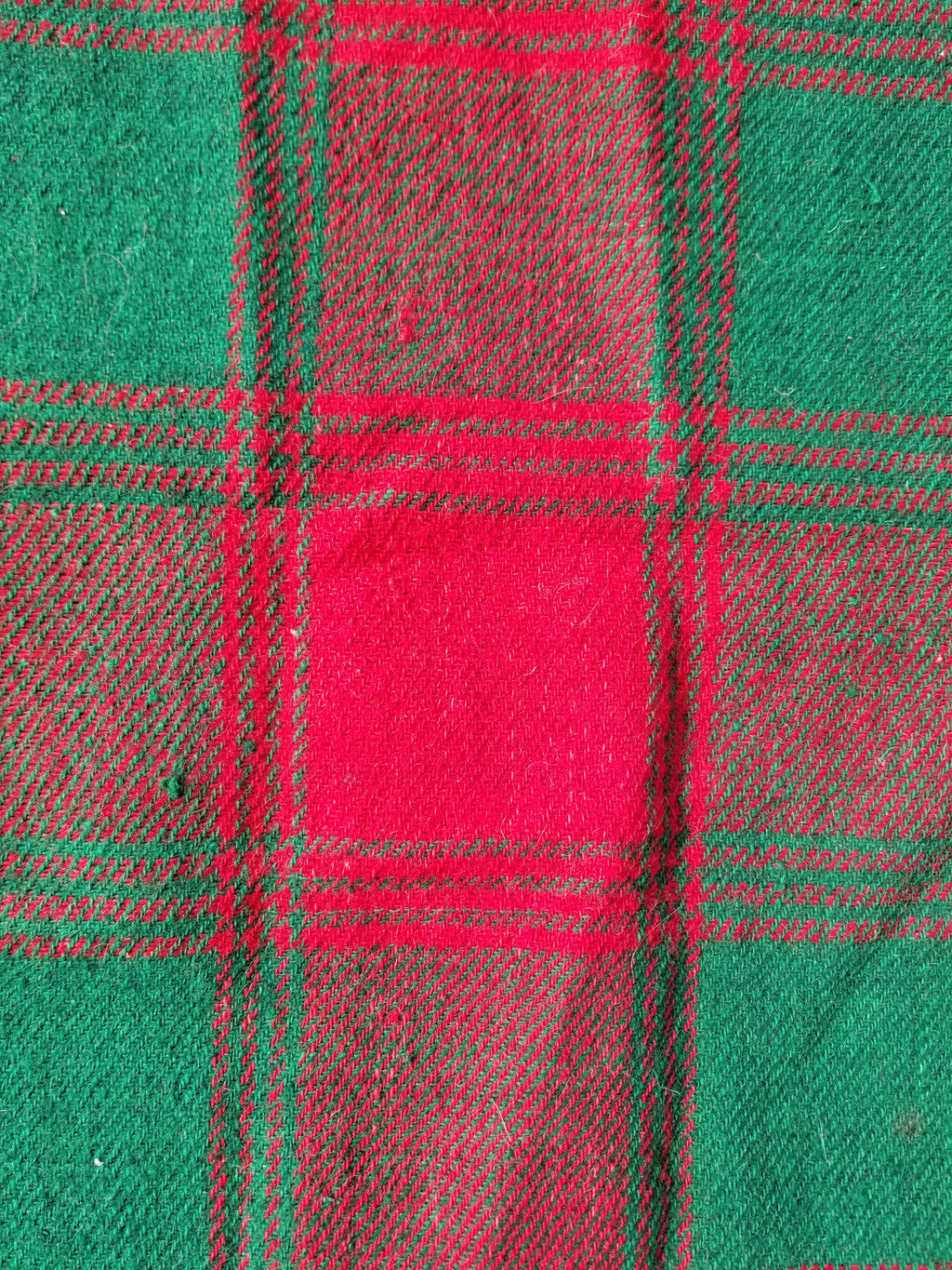 Vintage Handmade Check Pattern Green & Red Wool Blanket / Coverlet 220x124cm