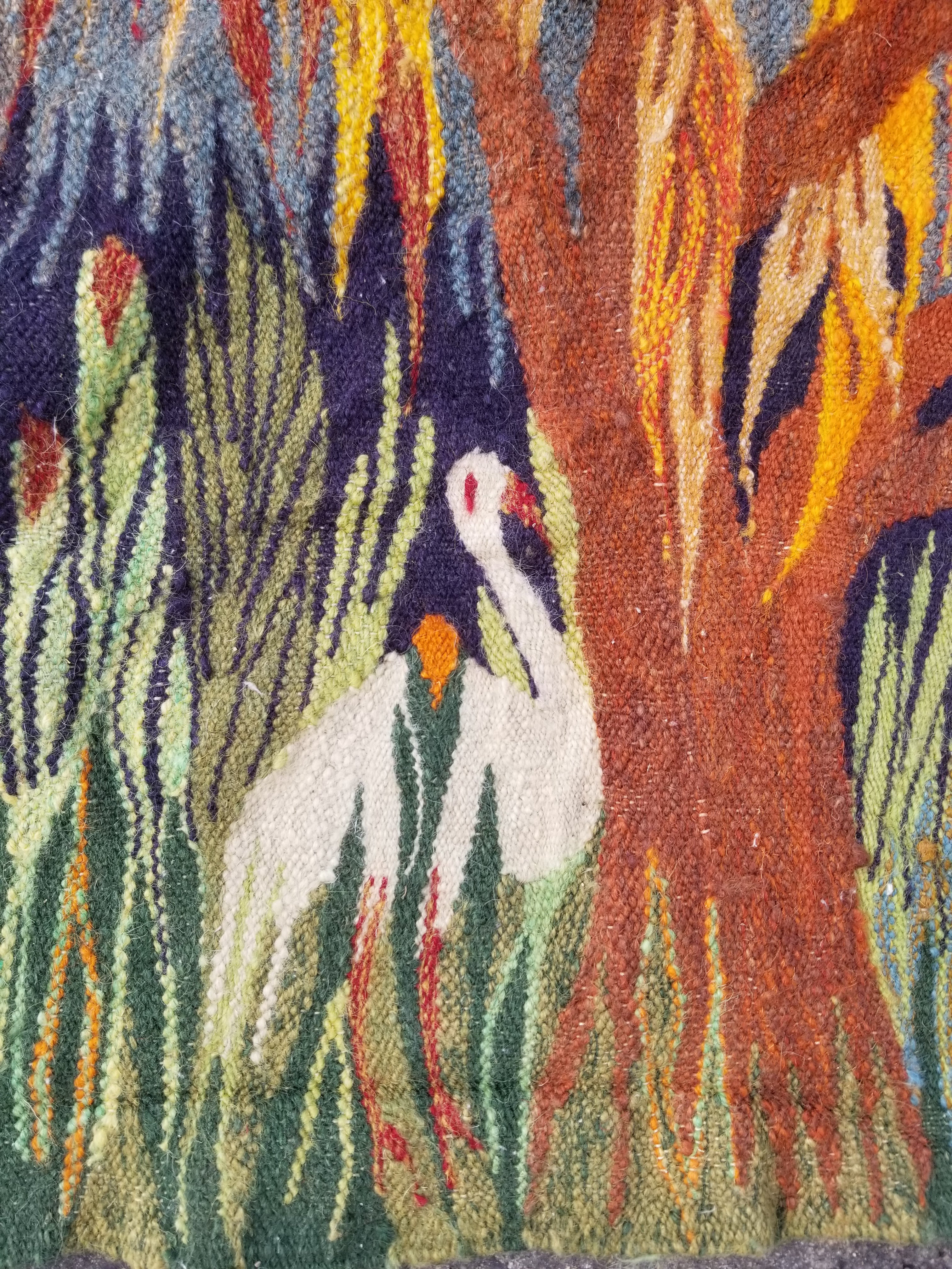 Vintage Handmade Northern European Folk Art Tree of life Wool Tapestry 154x86in