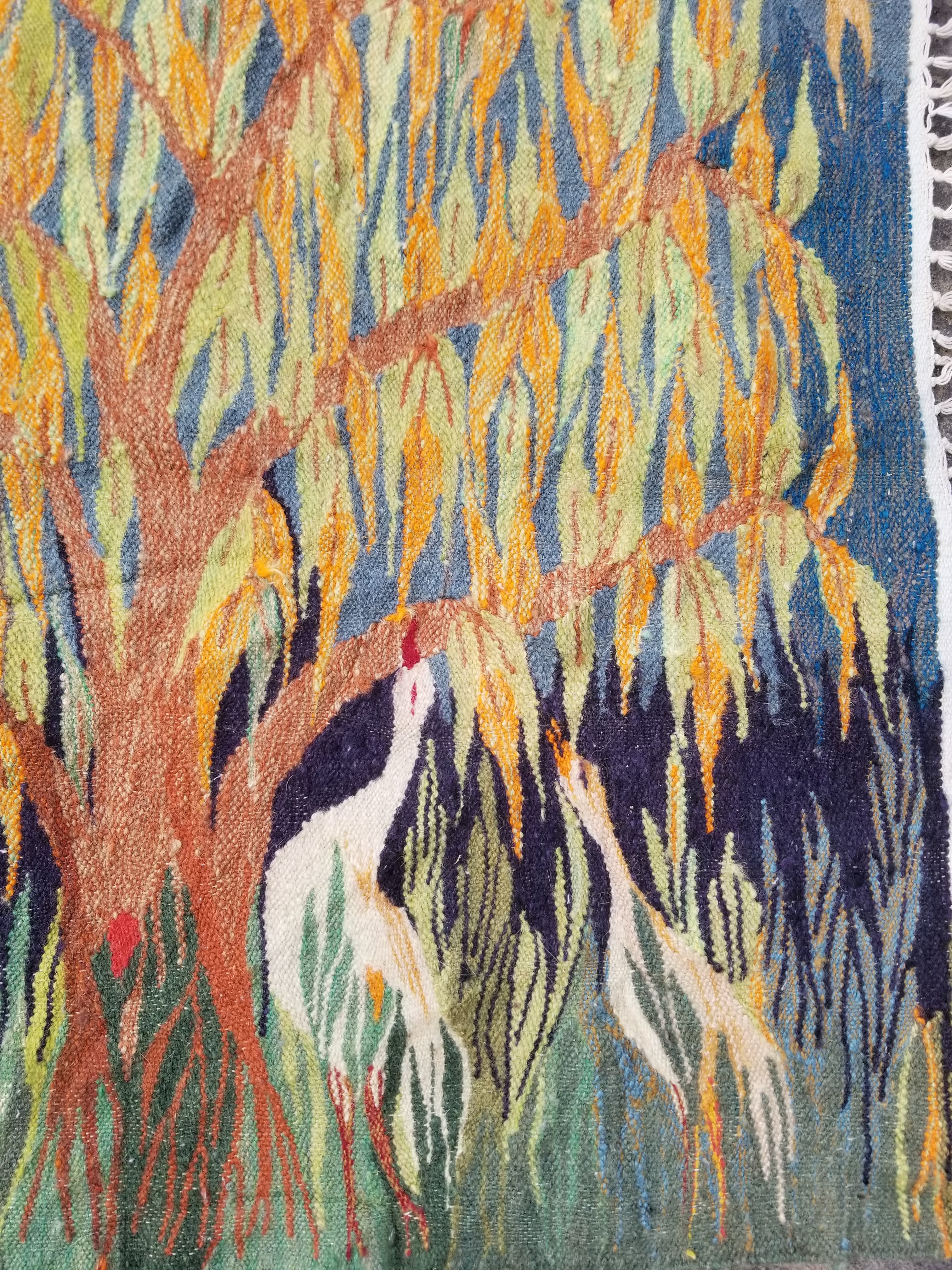 Vintage Handmade Northern European Folk Art Tree of life Wool Tapestry 154x86in