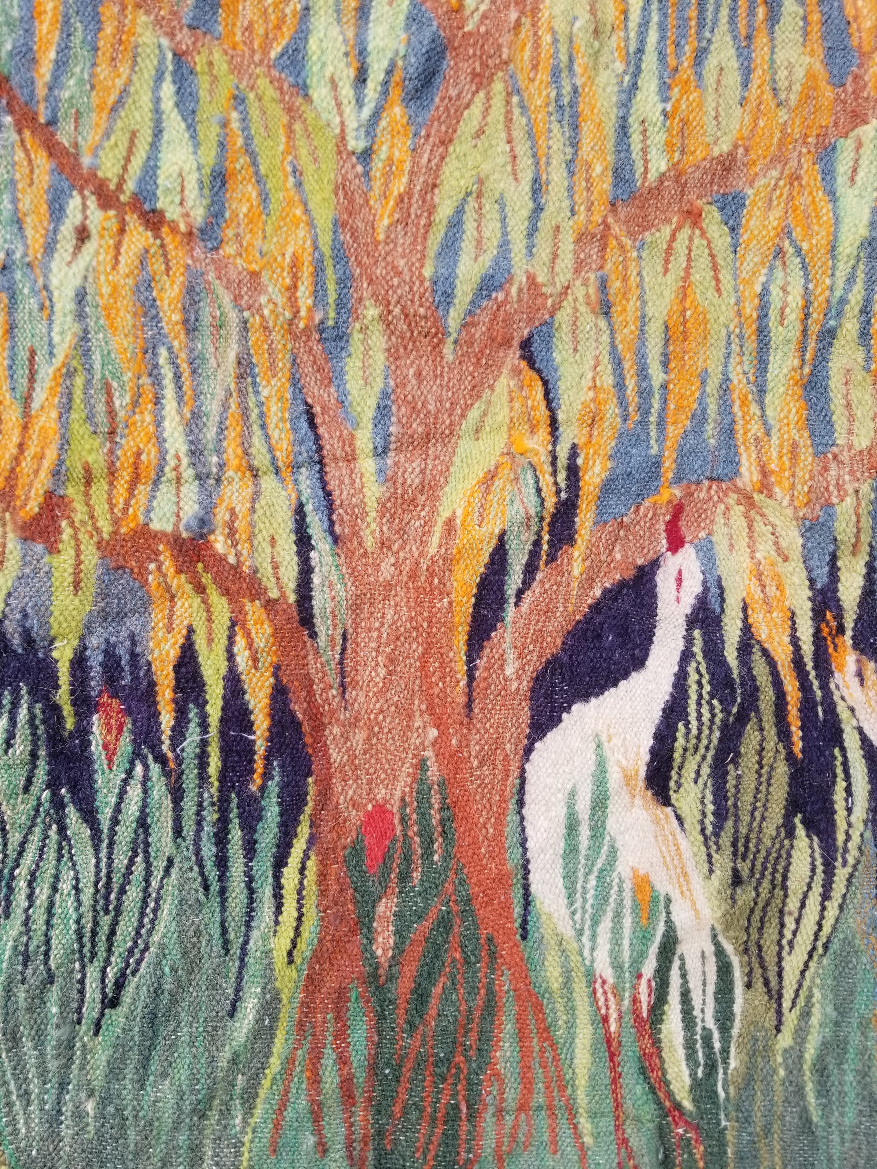 Vintage Handmade Northern European Folk Art Tree of life Wool Tapestry 154x86in
