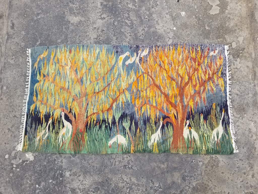 Vintage Handmade Northern European Folk Art Tree of life Wool Tapestry 154x86in