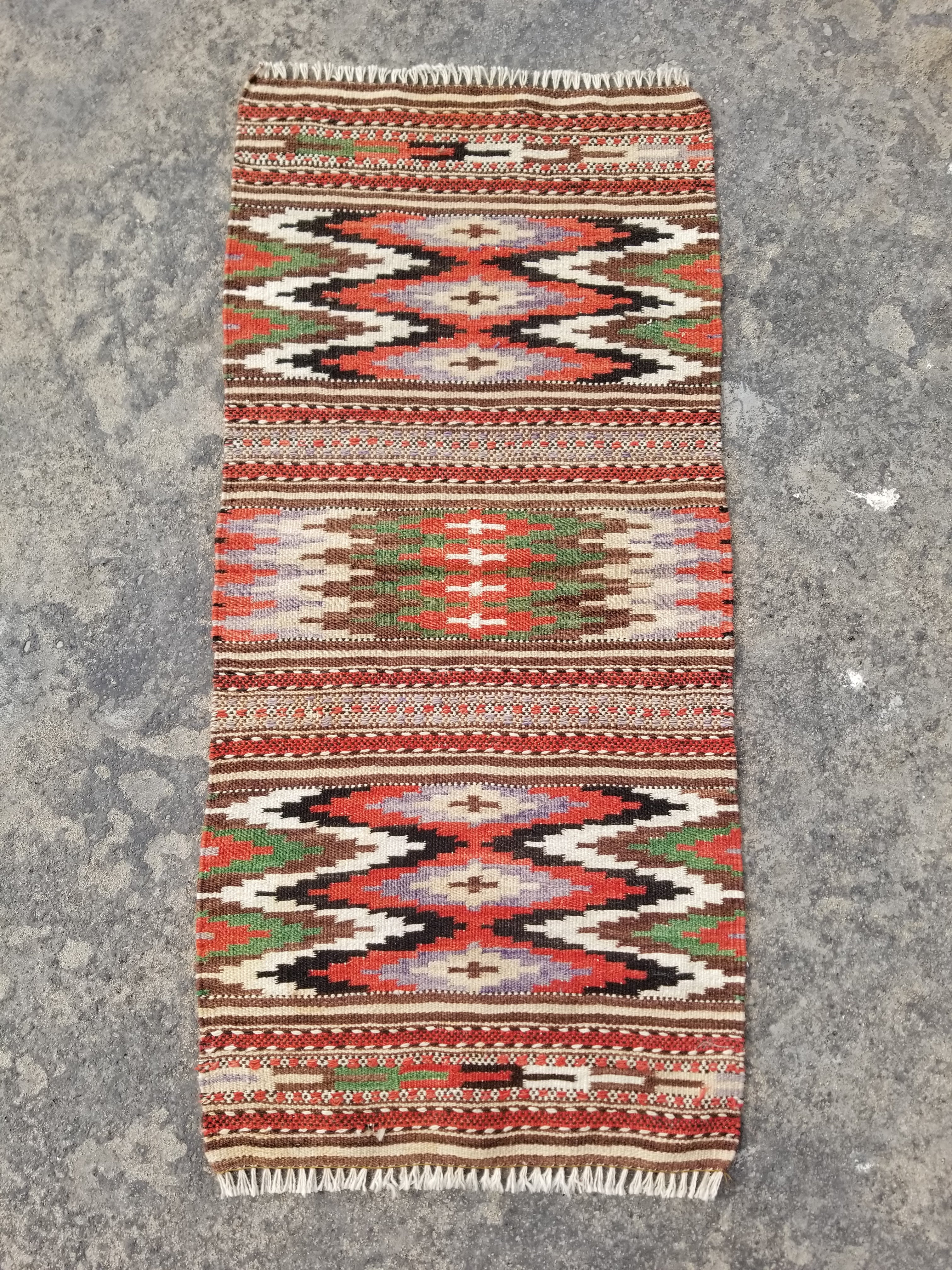 Vintage Traditional Handmade Turkish Style Wool Multicolor Kilim Rug 104x50cm