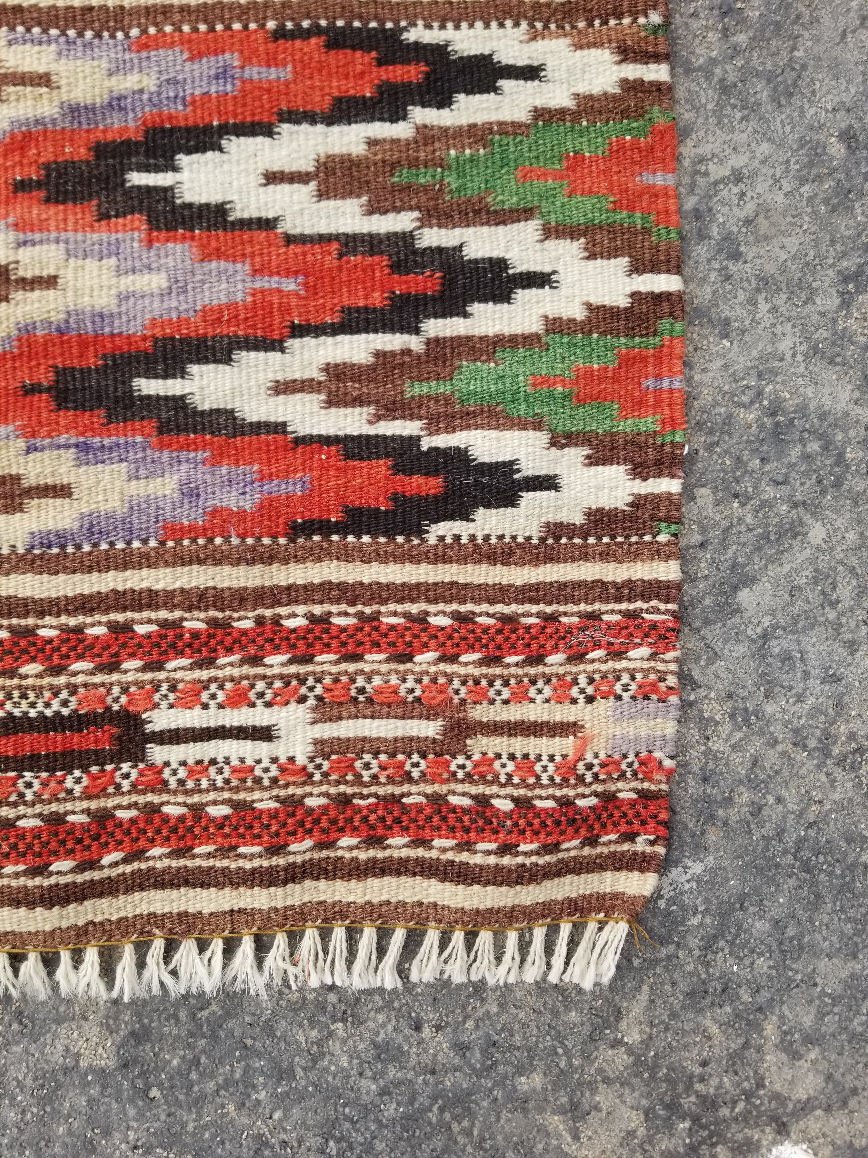 Vintage Traditional Handmade Turkish Style Wool Multicolor Kilim Rug 104x50cm