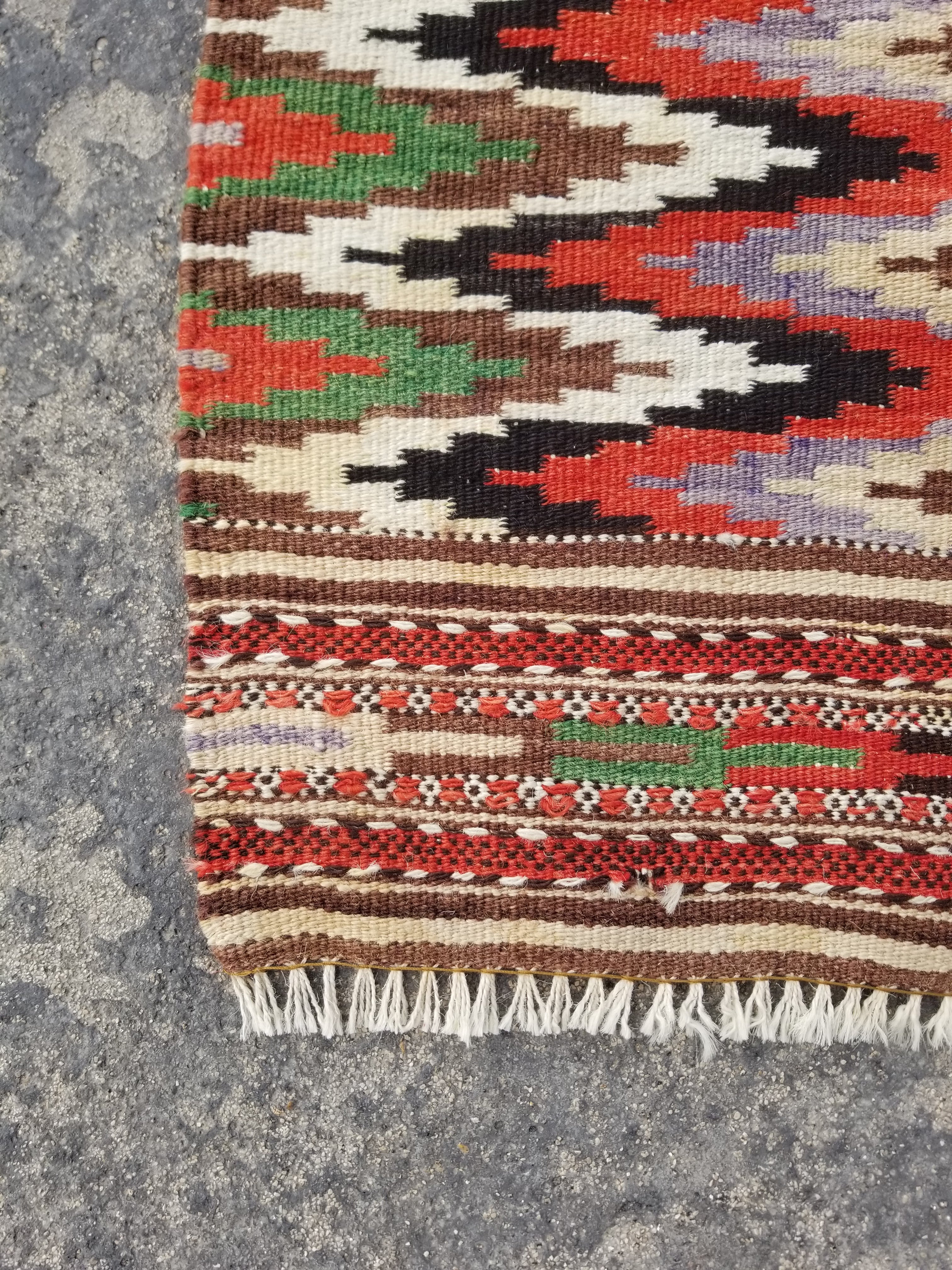 Vintage Traditional Handmade Turkish Style Wool Multicolor Kilim Rug 104x50cm