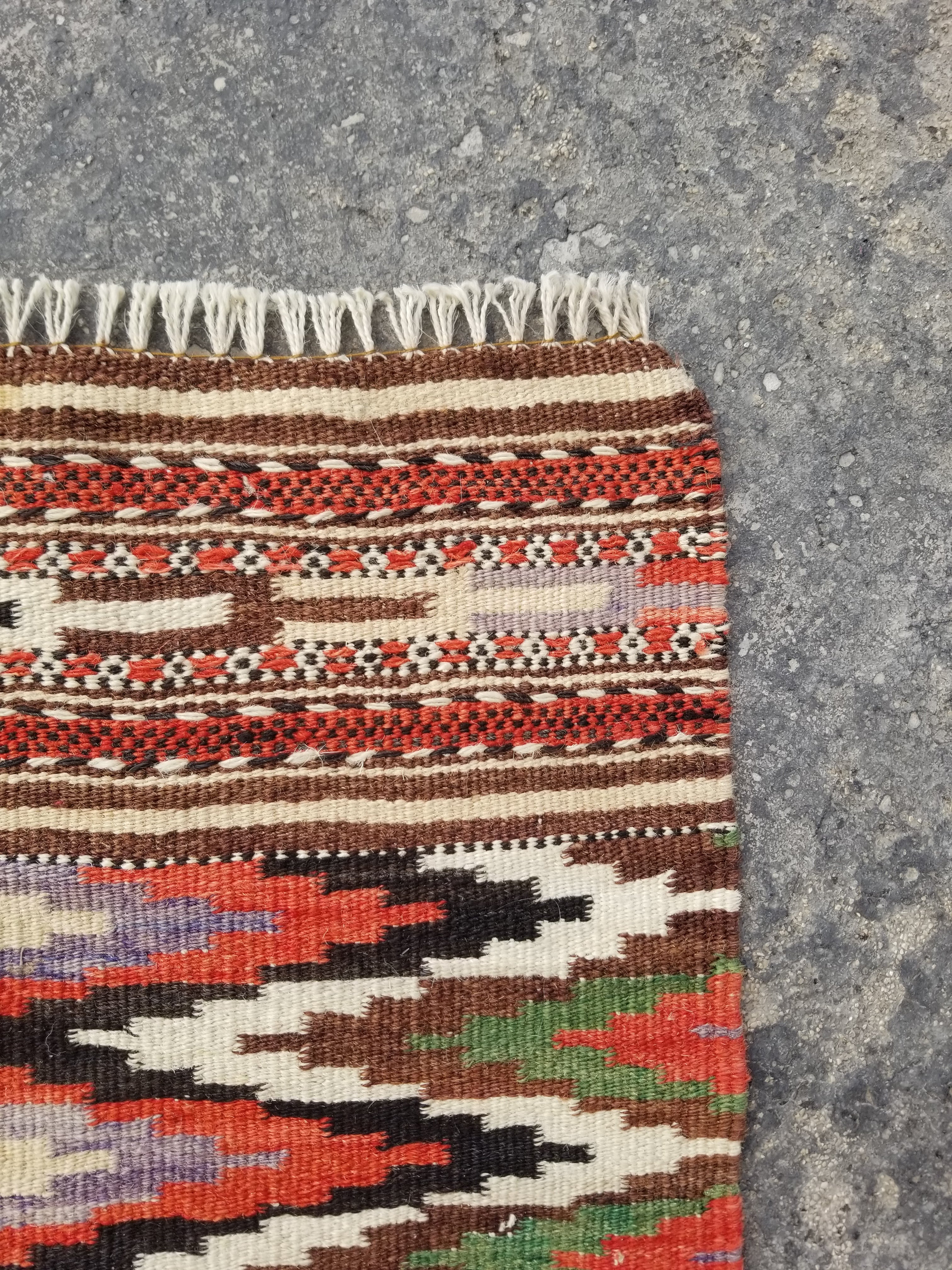 Vintage Traditional Handmade Turkish Style Wool Multicolor Kilim Rug 104x50cm