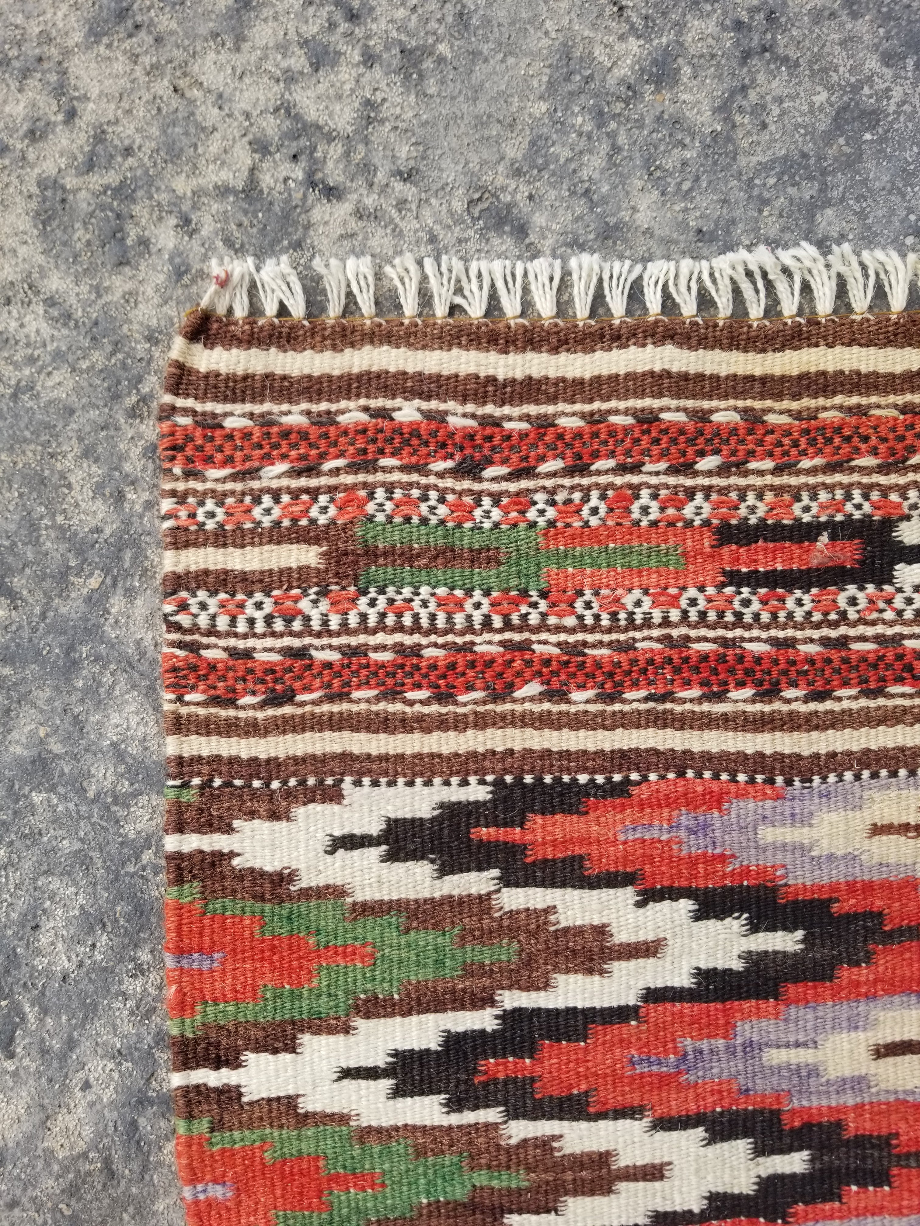 Vintage Traditional Handmade Turkish Style Wool Multicolor Kilim Rug 104x50cm