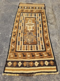 Vintage Traditional Native American Handmade Wool Brown & Beige Kilim 256x104cm
