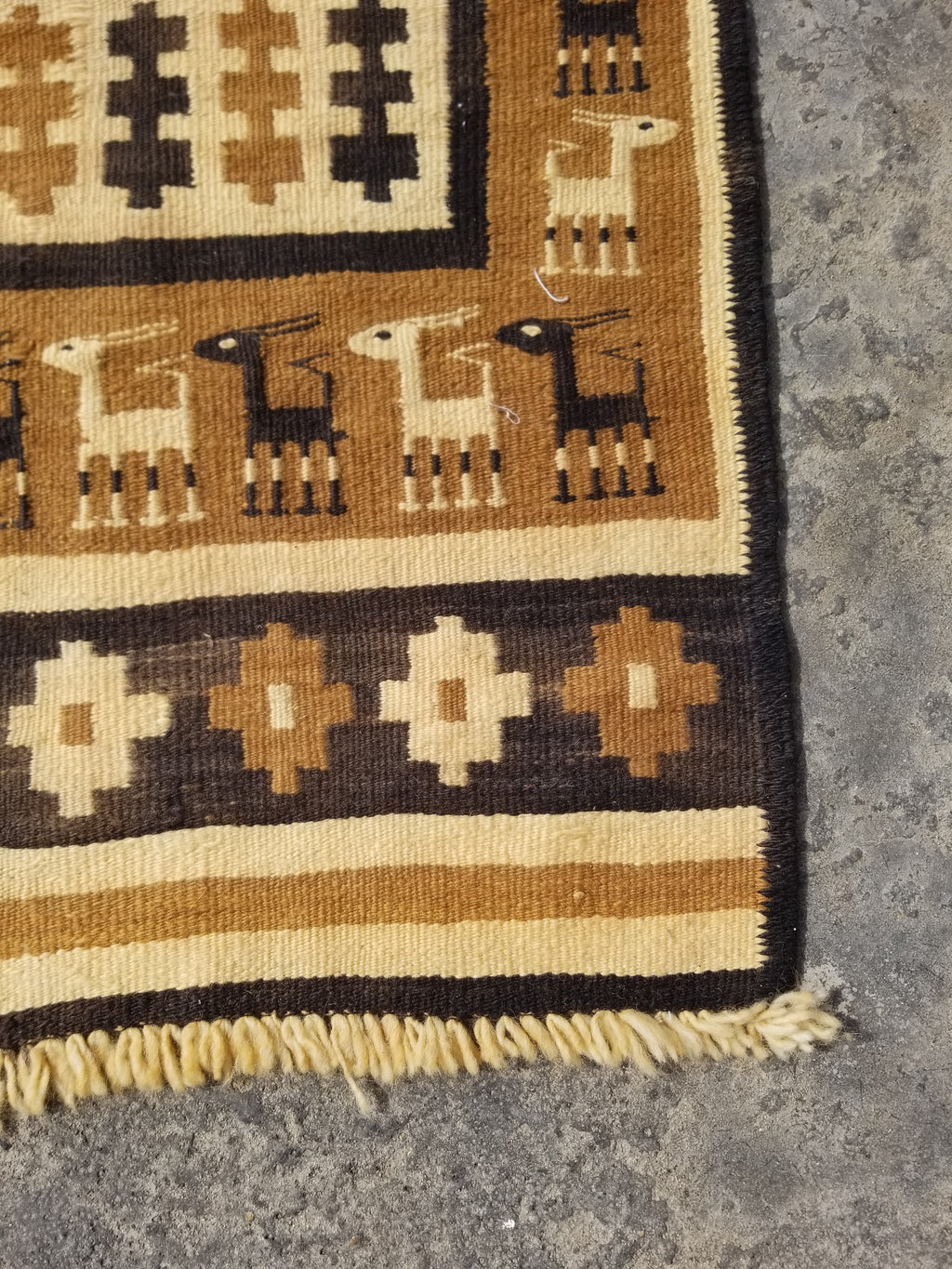 Vintage Traditional Native American Handmade Wool Brown & Beige Kilim 256x104cm