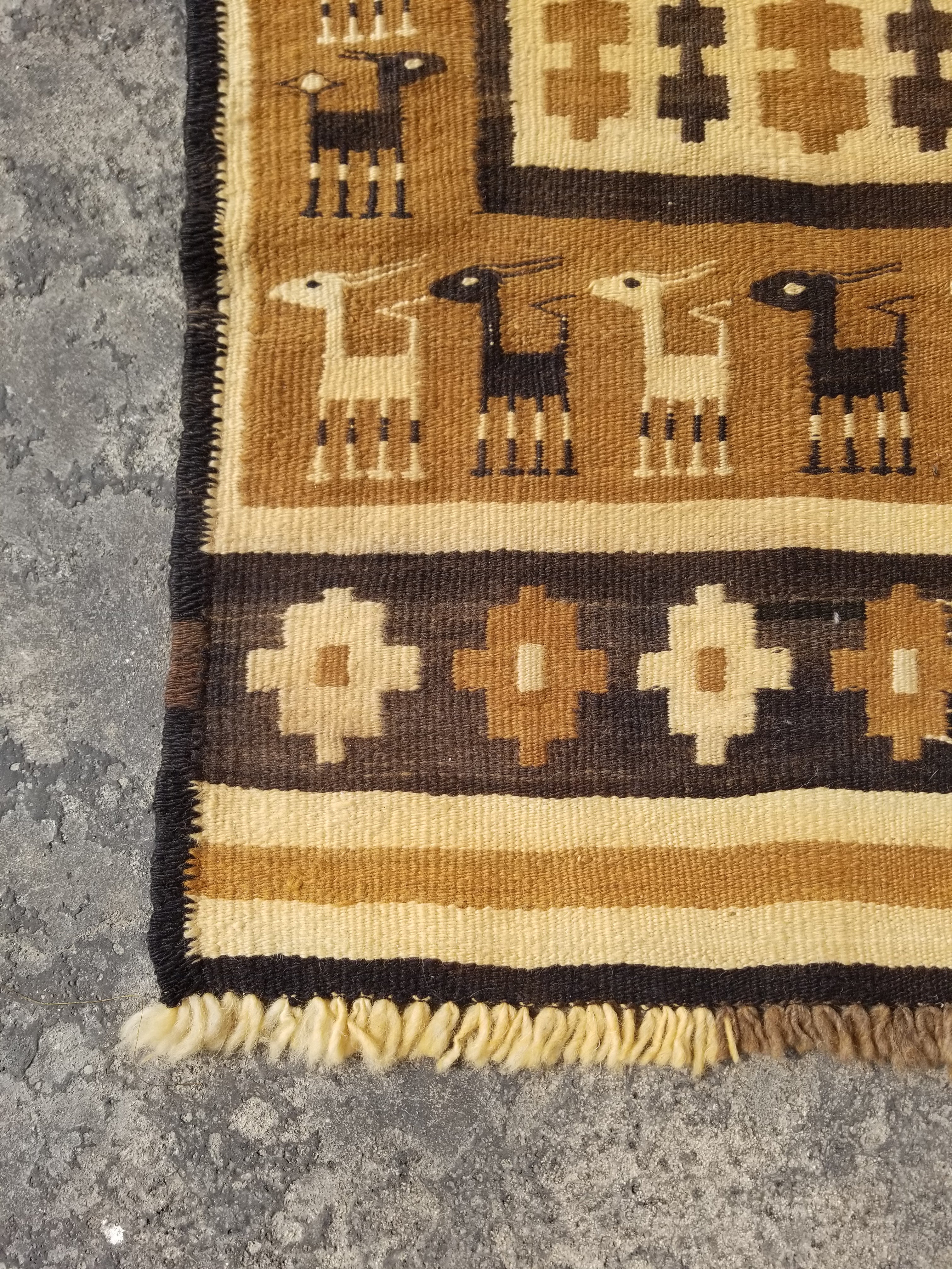 Vintage Traditional Native American Handmade Wool Brown & Beige Kilim 256x104cm