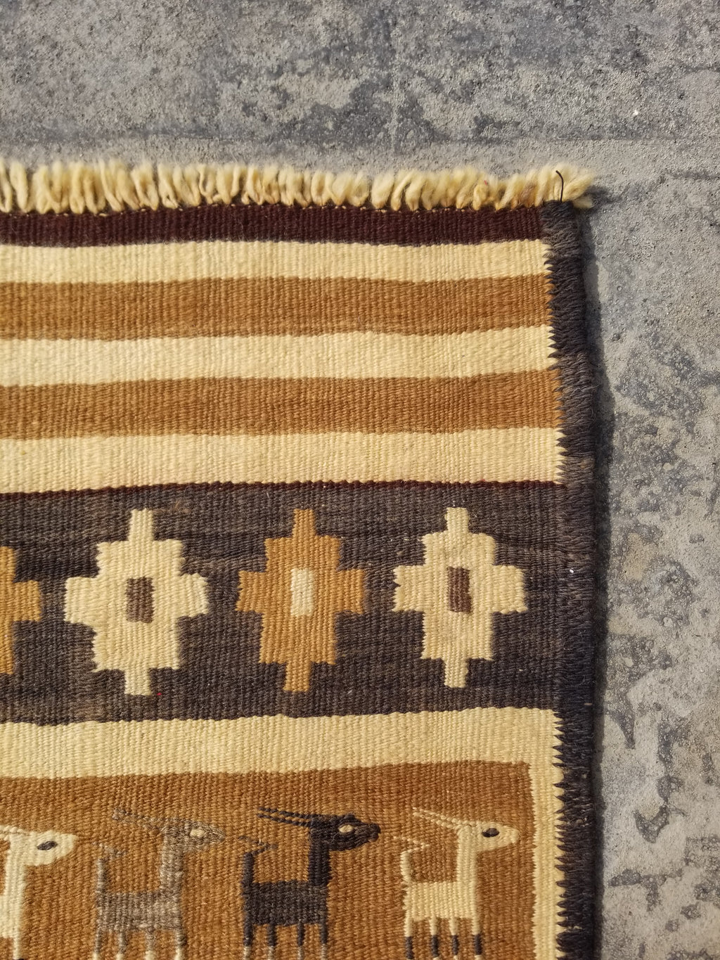 Vintage Traditional Native American Handmade Wool Brown & Beige Kilim 256x104cm