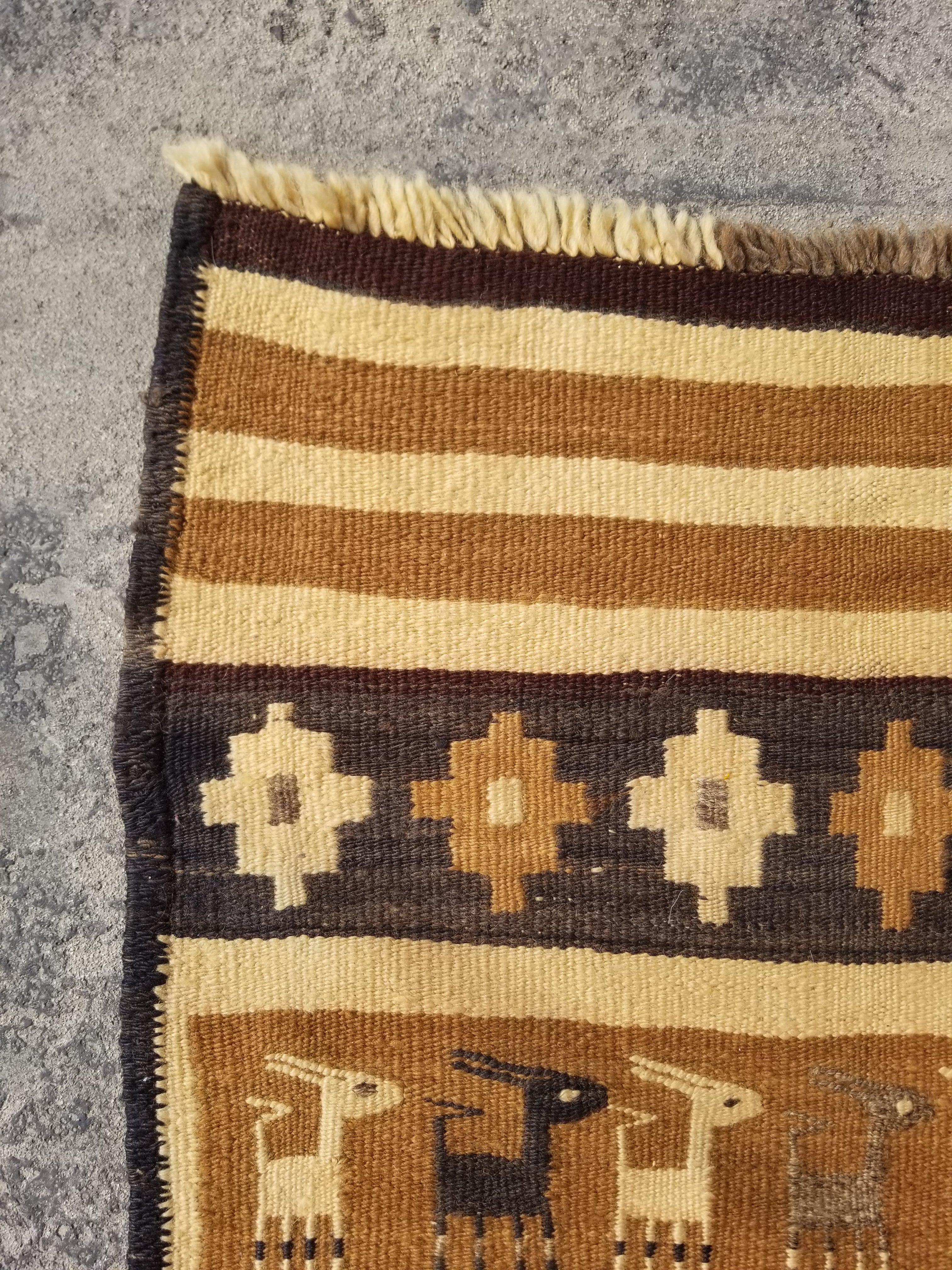 Vintage Traditional Native American Handmade Wool Brown & Beige Kilim 256x104cm