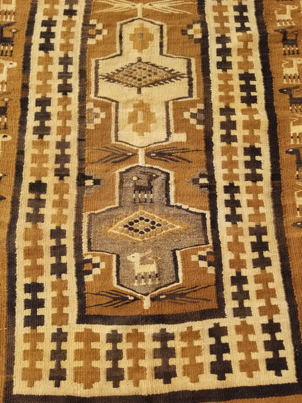 Vintage Traditional Native American Handmade Wool Brown & Beige Kilim 256x104cm