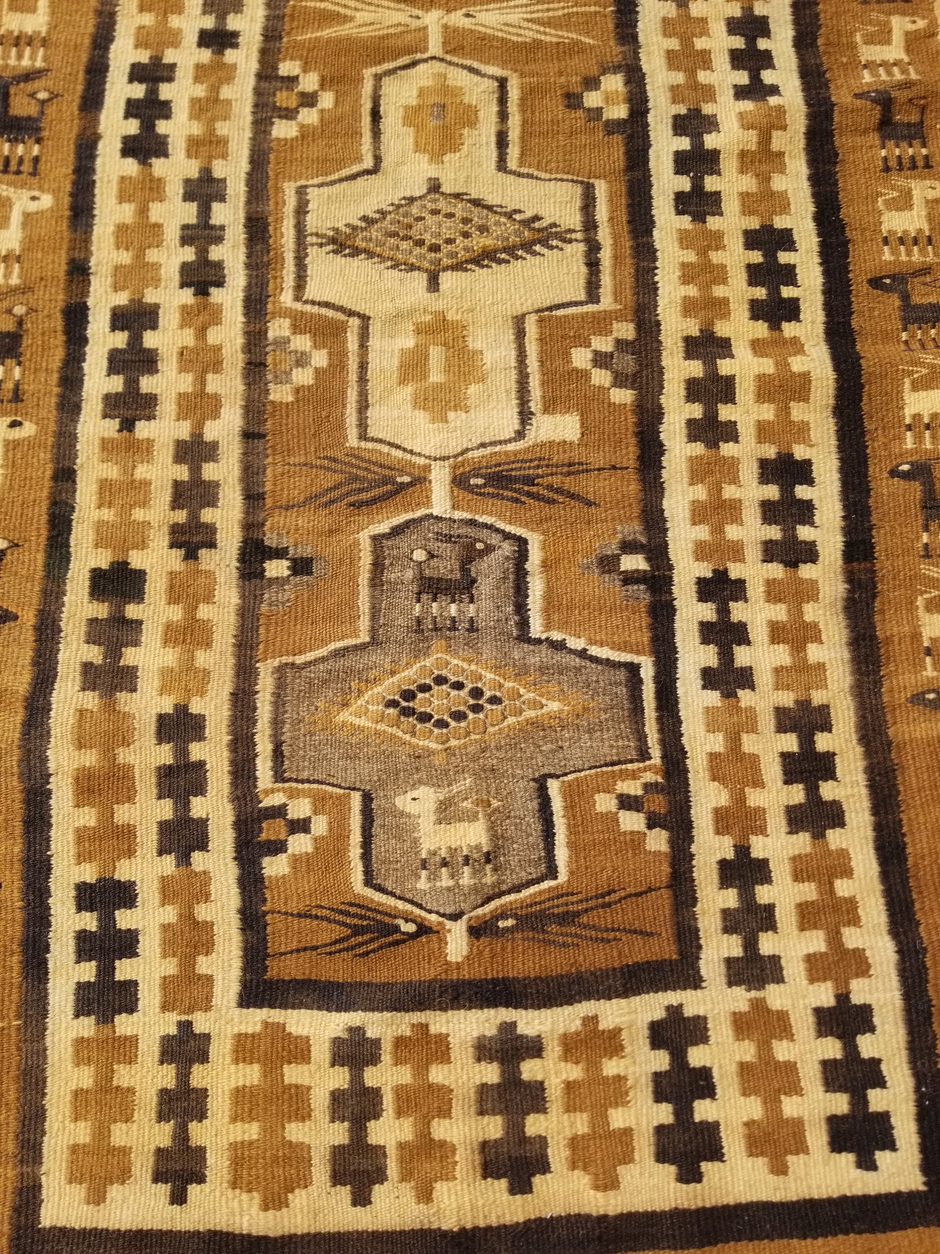 Vintage Traditional Native American Handmade Wool Brown & Beige Kilim 256x104cm