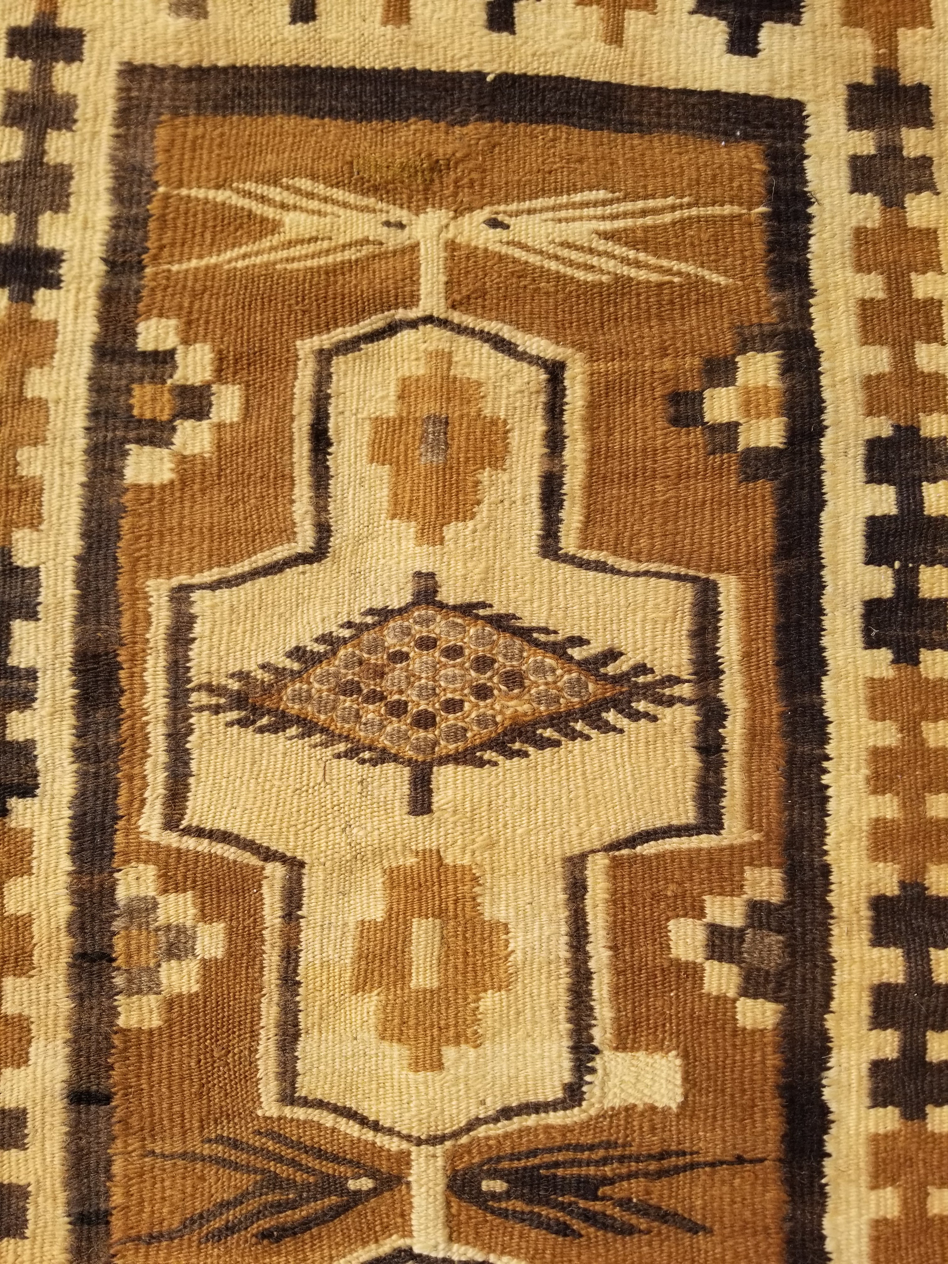 Vintage Traditional Native American Handmade Wool Brown & Beige Kilim 256x104cm