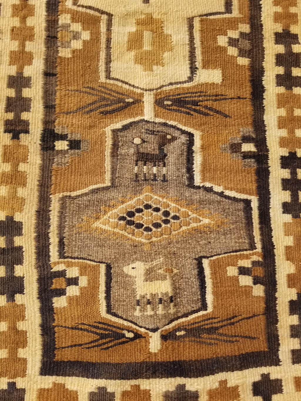 Vintage Traditional Native American Handmade Wool Brown & Beige Kilim 256x104cm