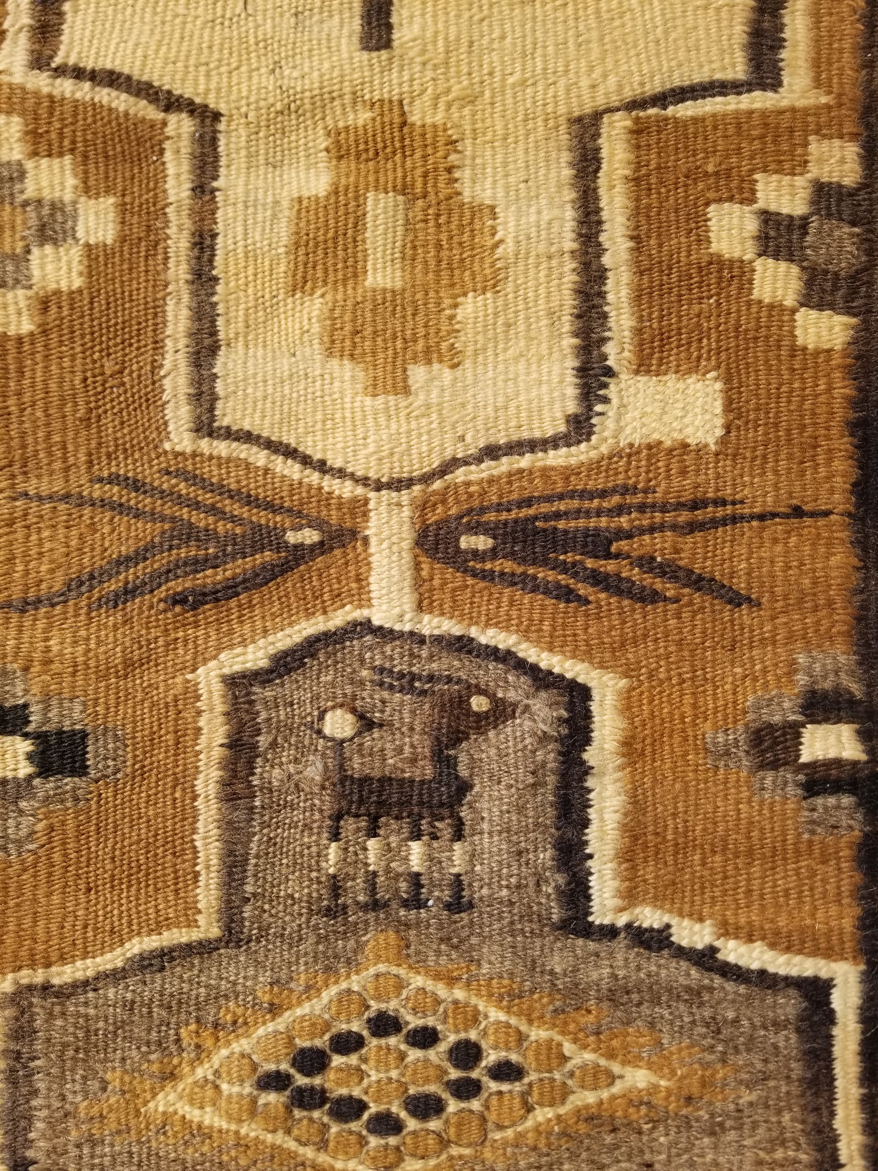 Vintage Traditional Native American Handmade Wool Brown & Beige Kilim 256x104cm