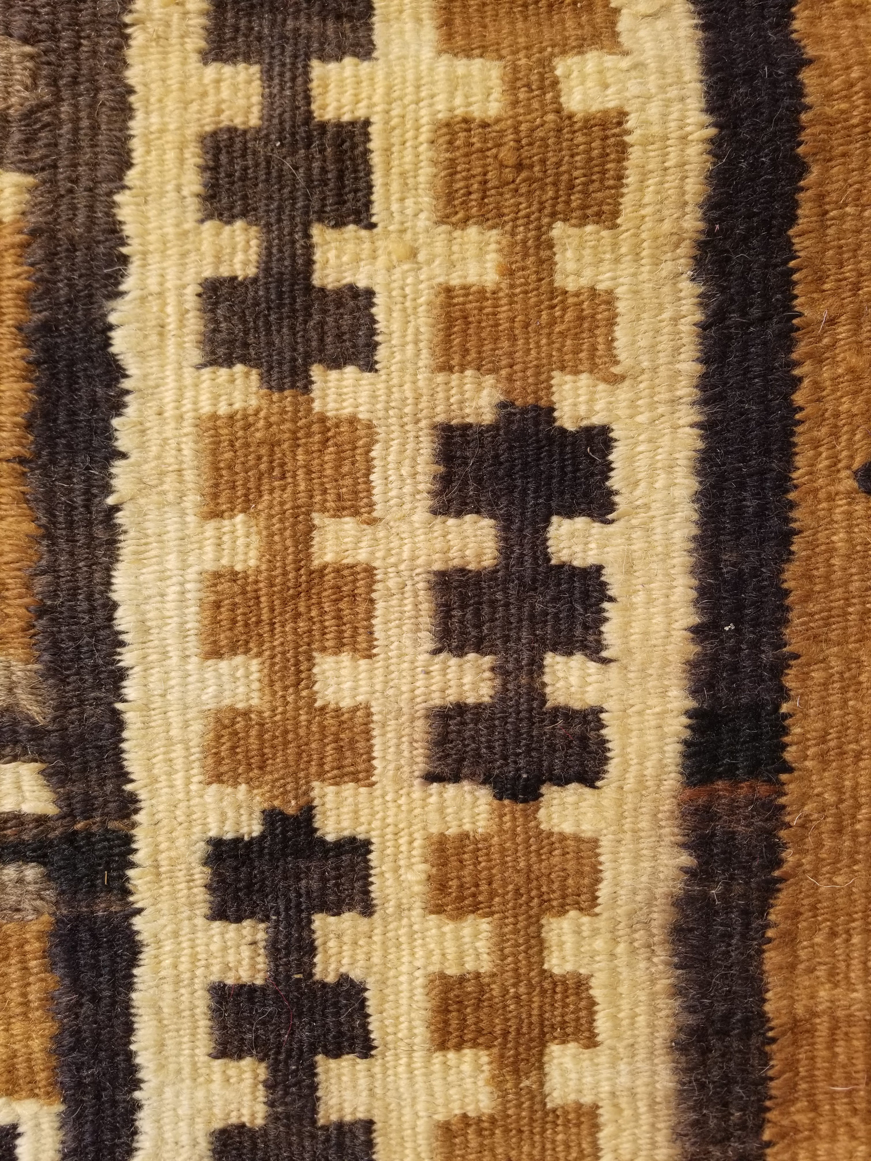 Vintage Traditional Native American Handmade Wool Brown & Beige Kilim 256x104cm