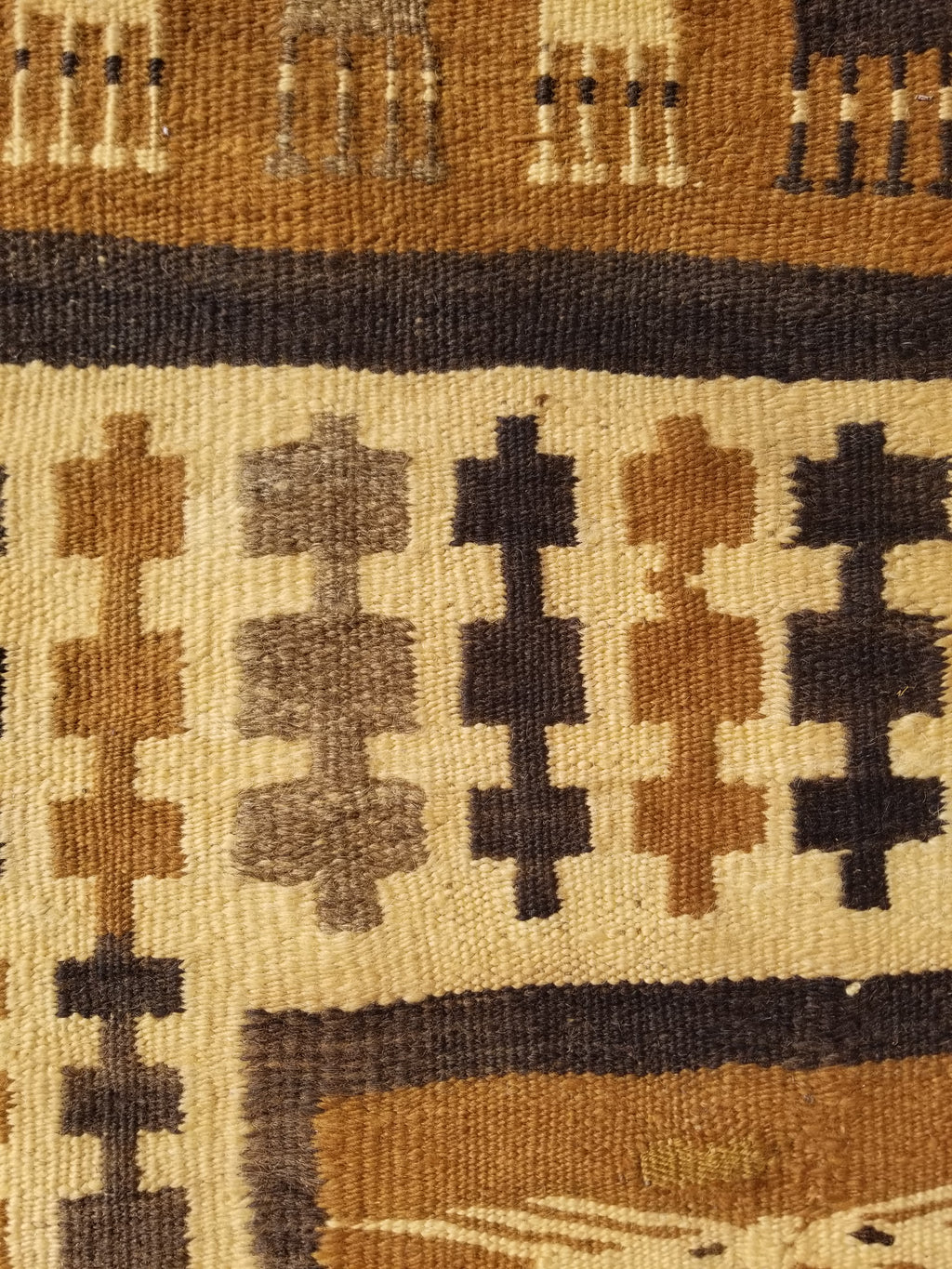 Vintage Traditional Native American Handmade Wool Brown & Beige Kilim 256x104cm