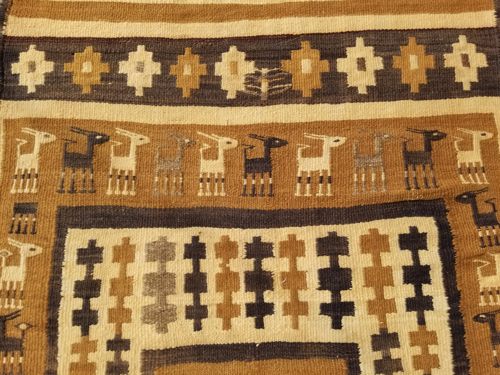 Vintage Traditional Native American Handmade Wool Brown & Beige Kilim 256x104cm