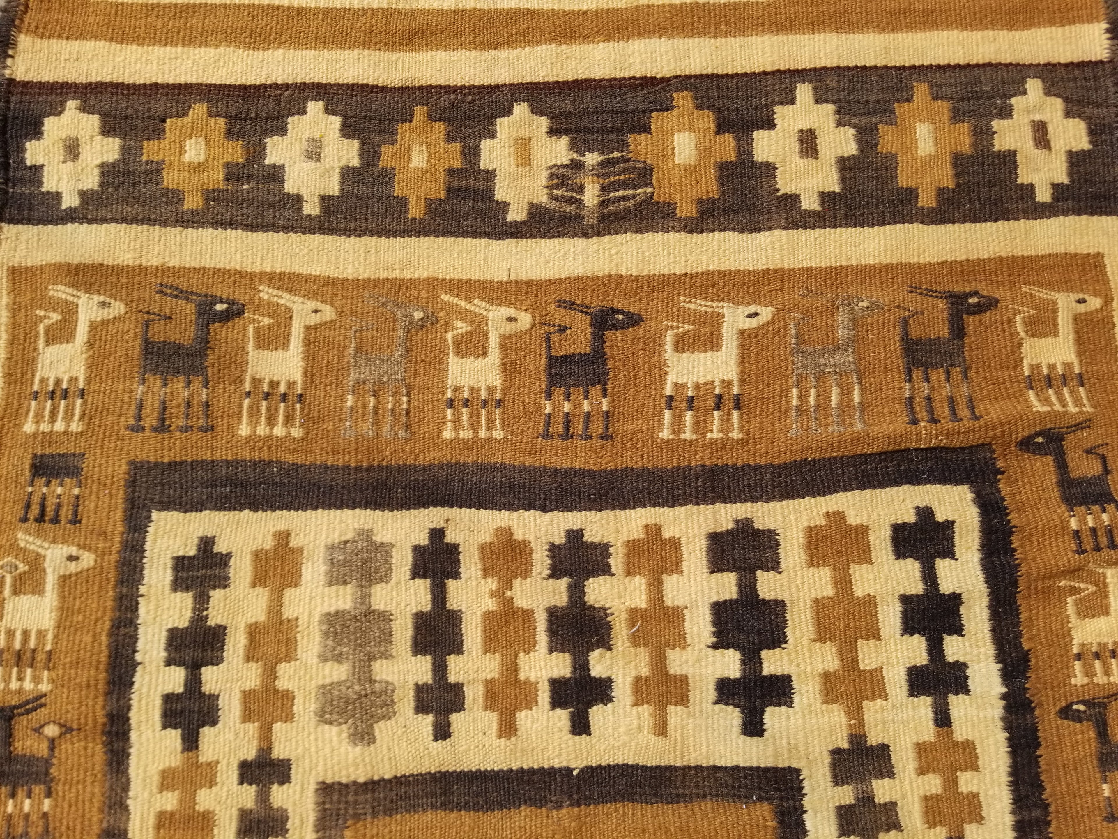 Vintage Traditional Native American Handmade Wool Brown & Beige Kilim 256x104cm
