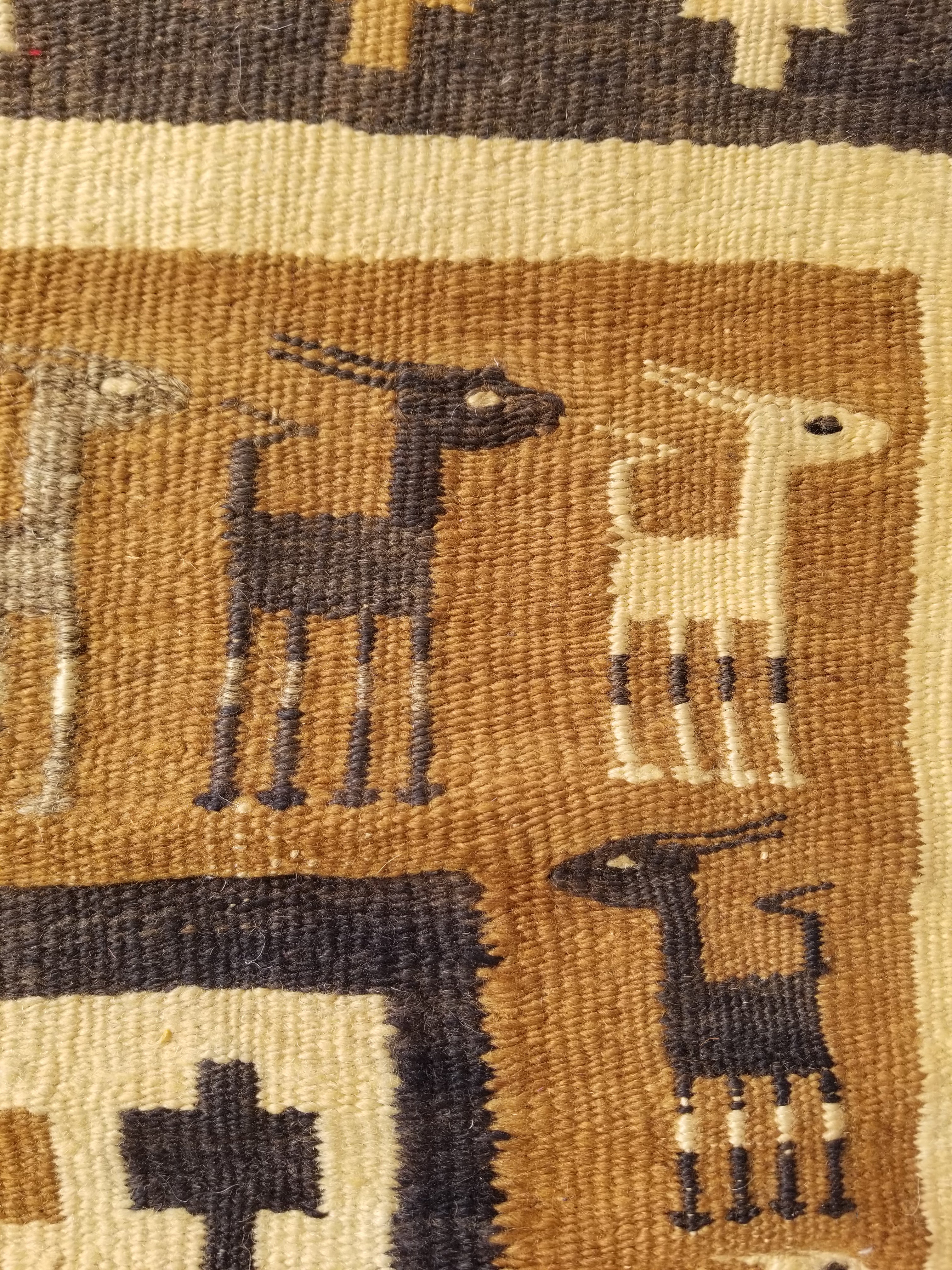 Vintage Traditional Native American Handmade Wool Brown & Beige Kilim 256x104cm
