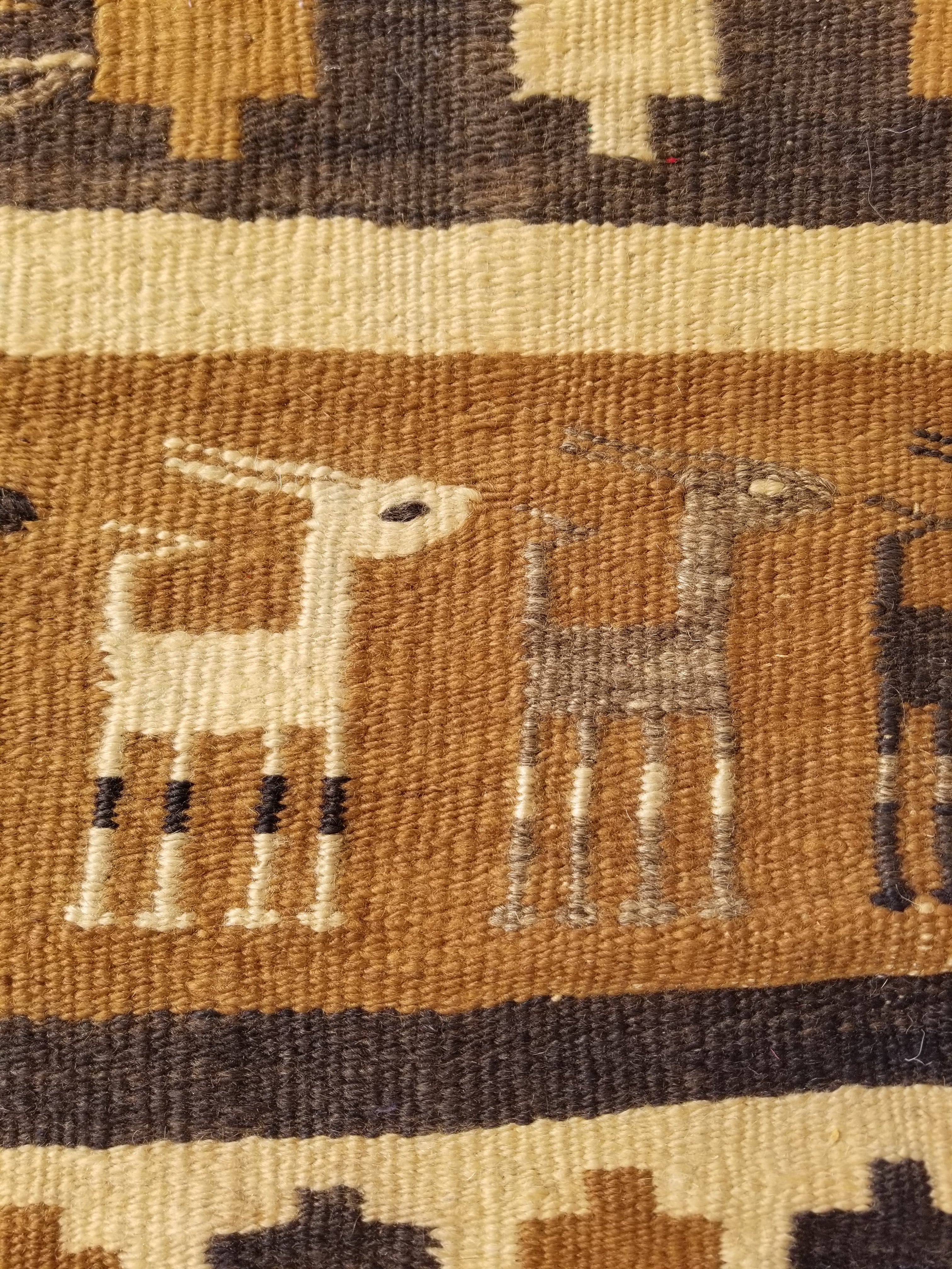 Vintage Traditional Native American Handmade Wool Brown & Beige Kilim 256x104cm