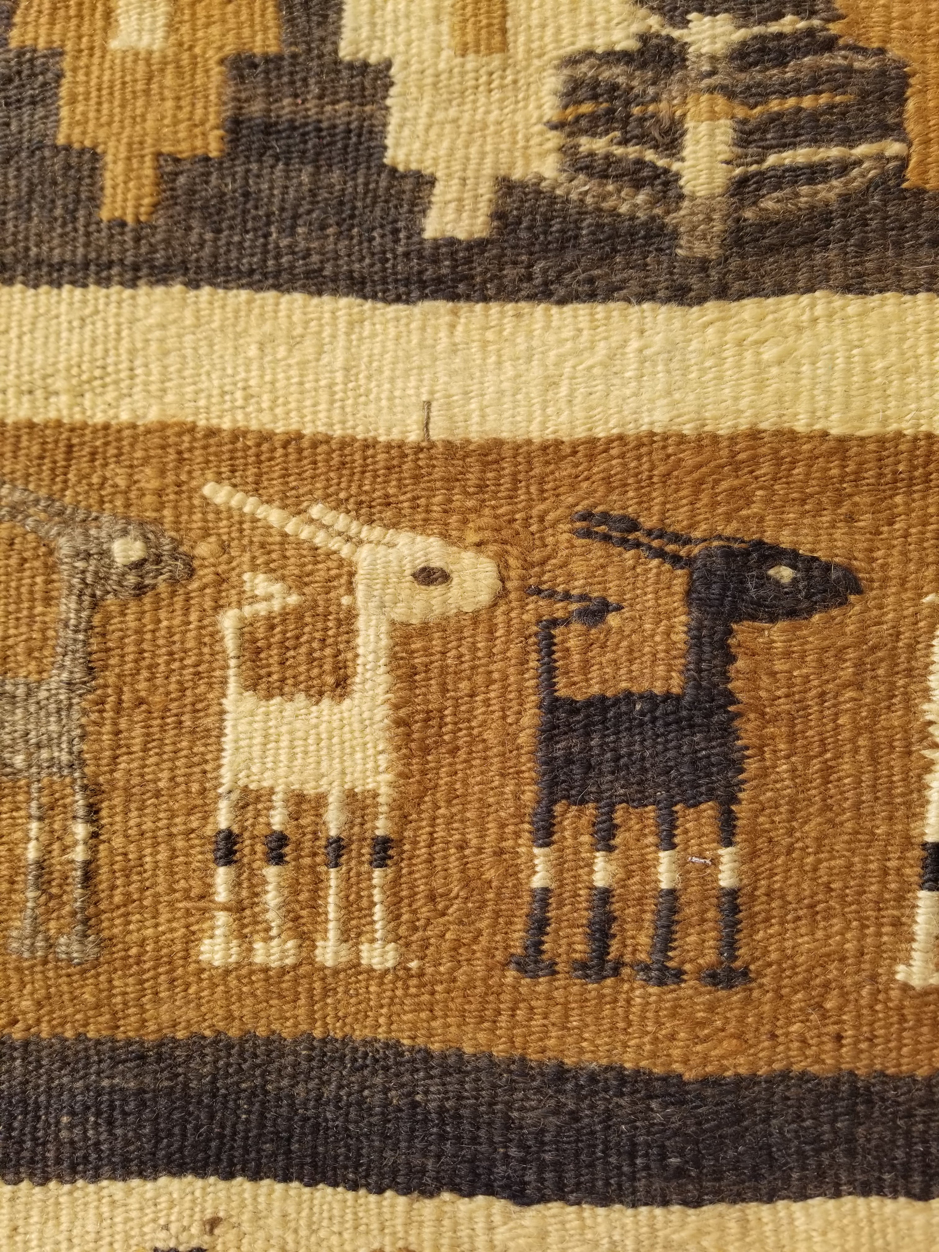 Vintage Traditional Native American Handmade Wool Brown & Beige Kilim 256x104cm