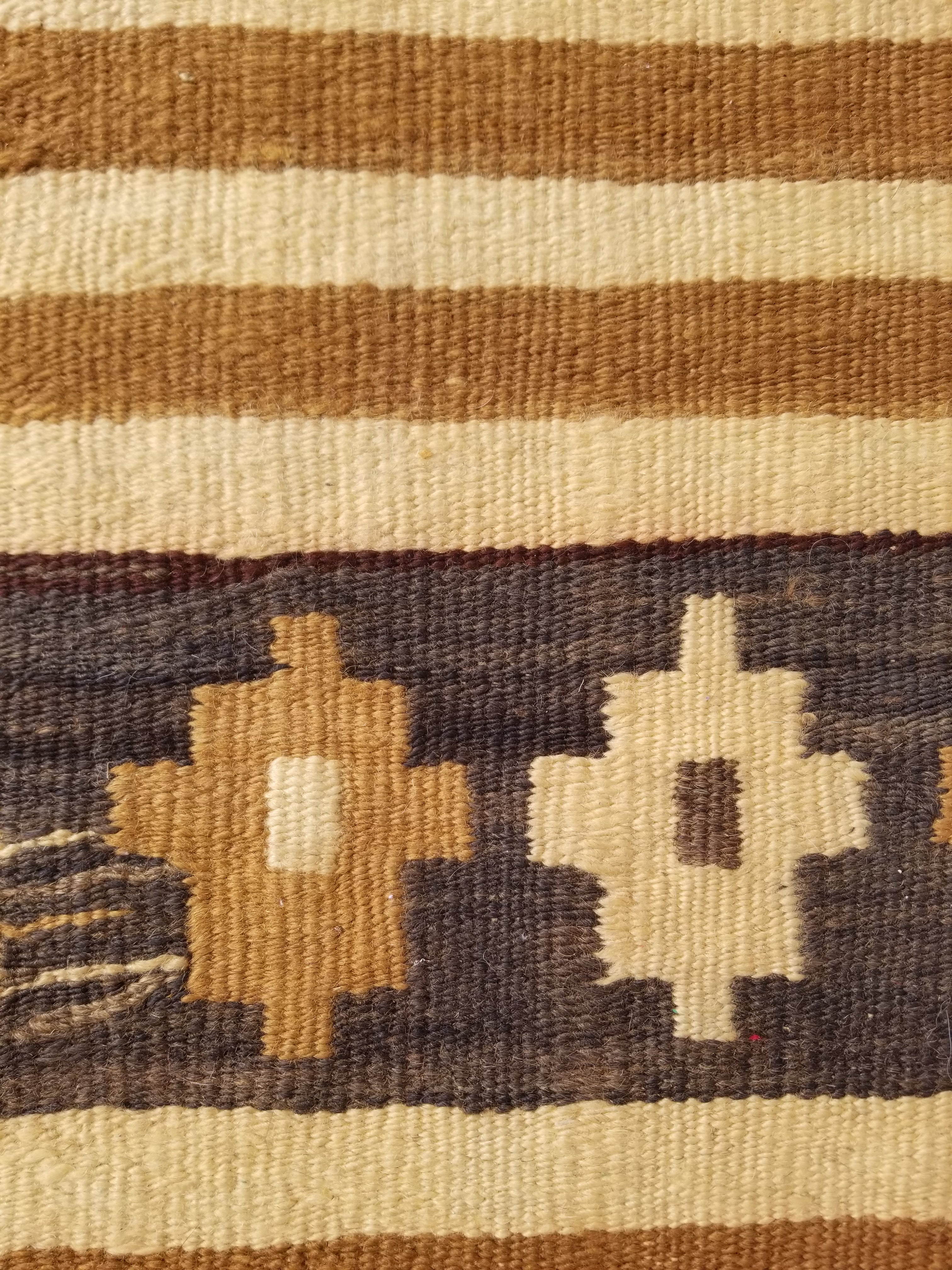 Vintage Traditional Native American Handmade Wool Brown & Beige Kilim 256x104cm