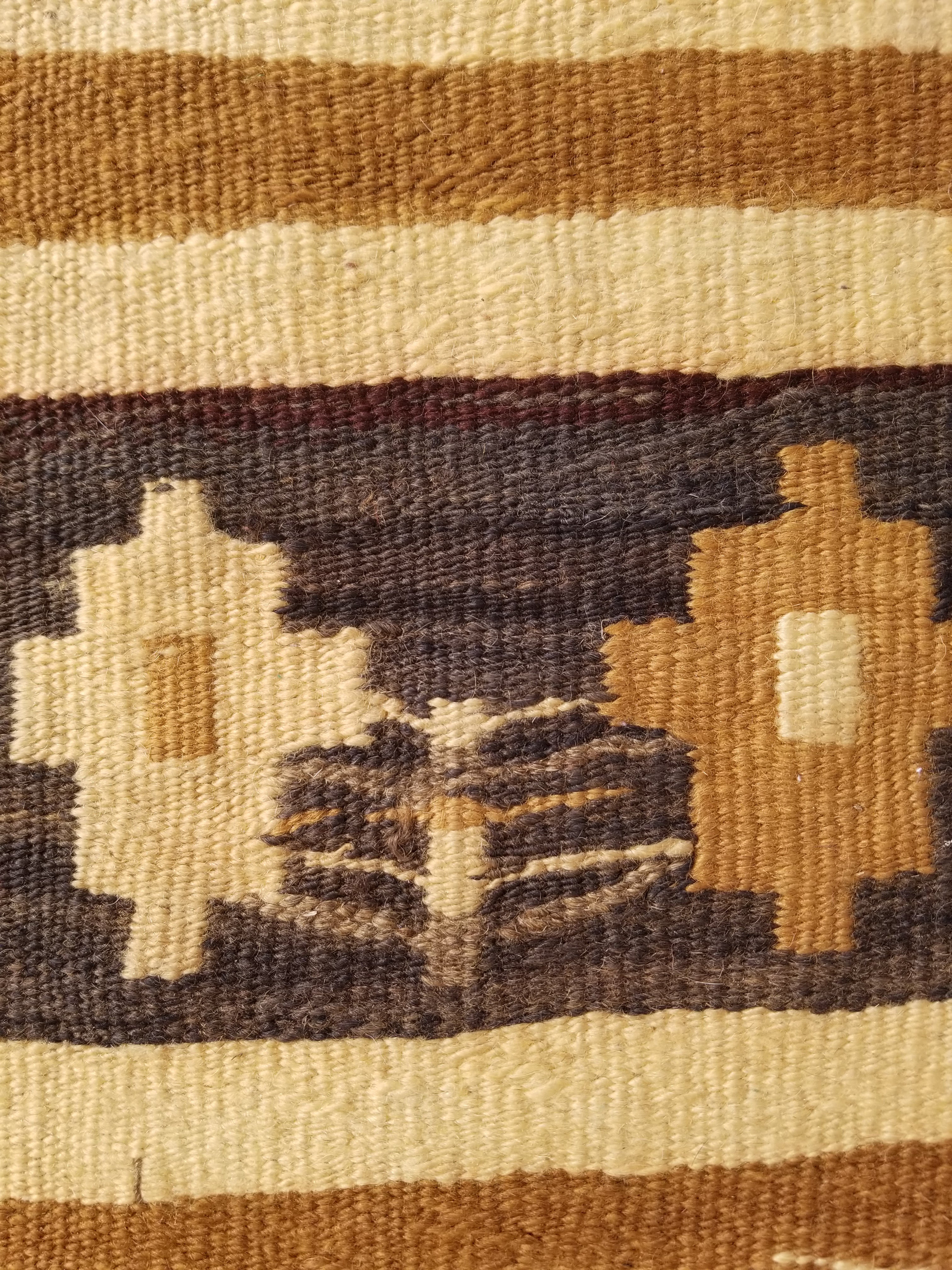 Vintage Traditional Native American Handmade Wool Brown & Beige Kilim 256x104cm